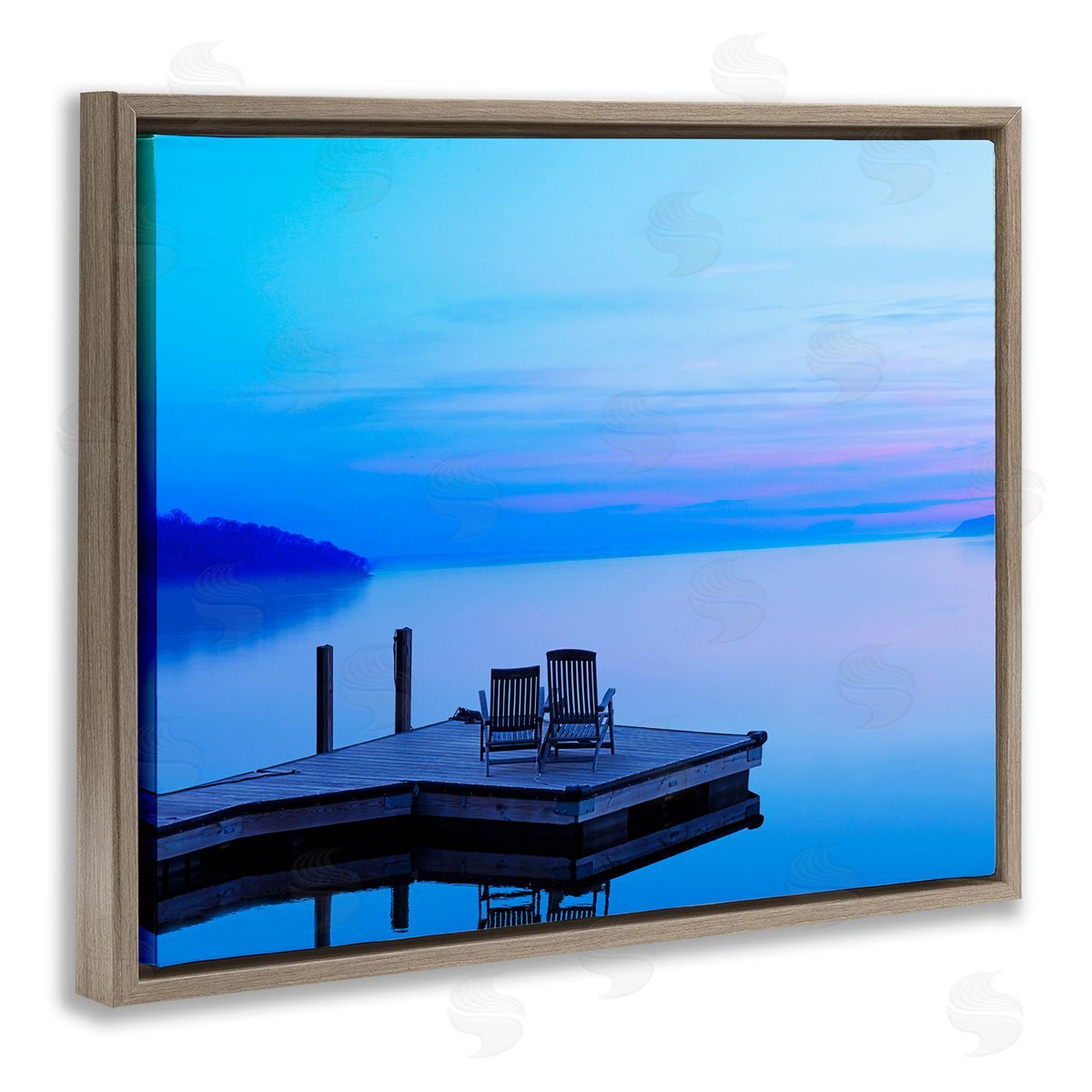 Lake Landscape Blue Photograph Brown Floating Frame Canvas Wall Art, Home Decor by James McLoughlin