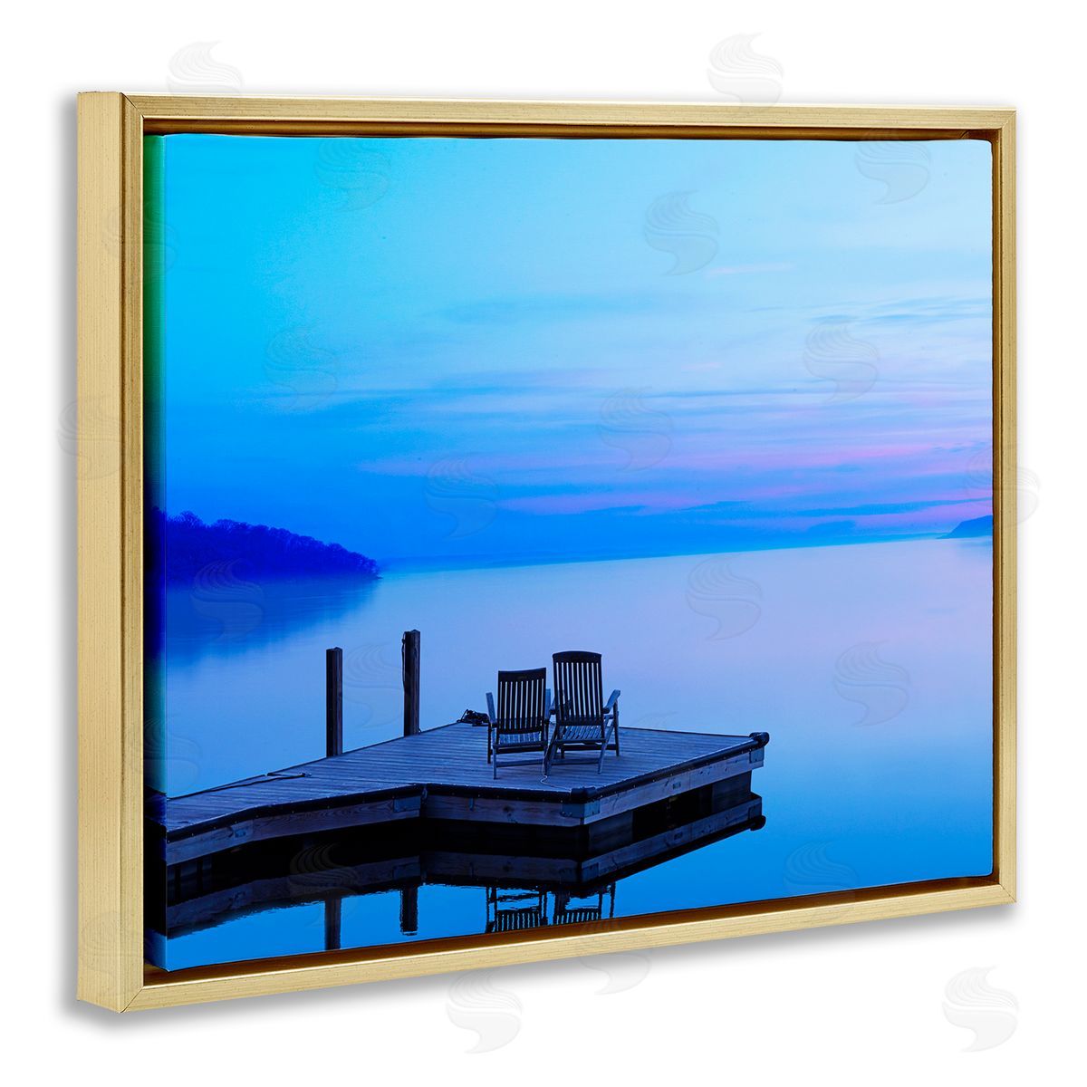 Lake Landscape Blue Photograph Gold Floating Frame Canvas Wall Art, Home Decor by James McLoughlin