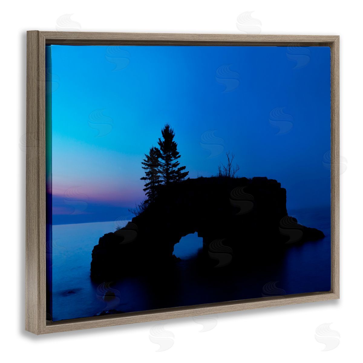 Lake Blue Purple Landscape Brown Floating Frame Canvas Wall Art, Home Decor by James McLoughlin