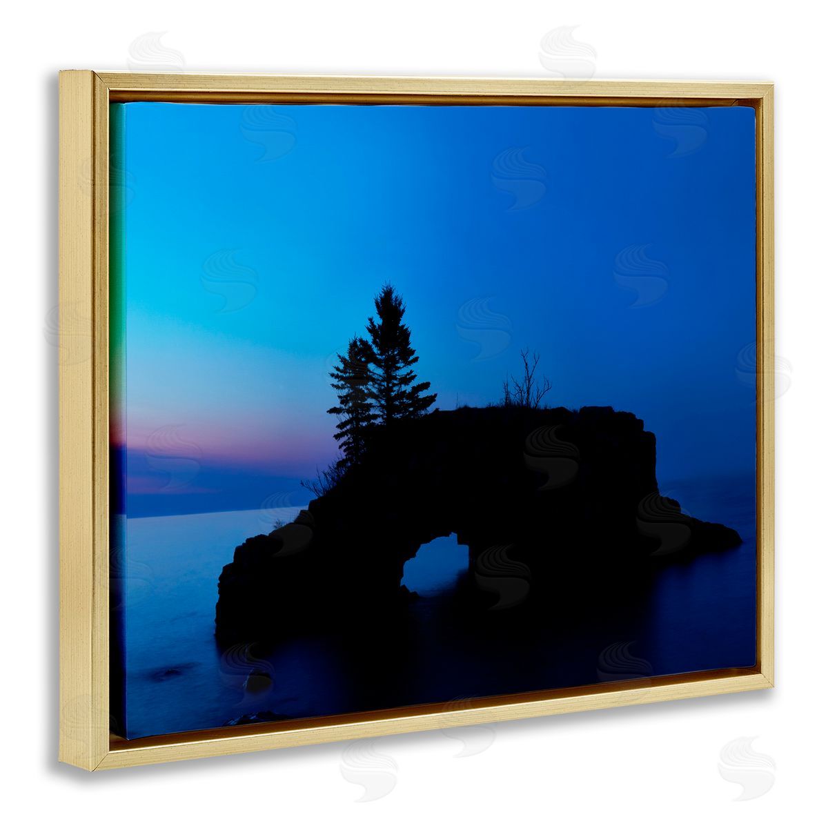 Lake Blue Purple Landscape Gold Floating Frame Canvas Wall Art, Home Decor by James McLoughlin