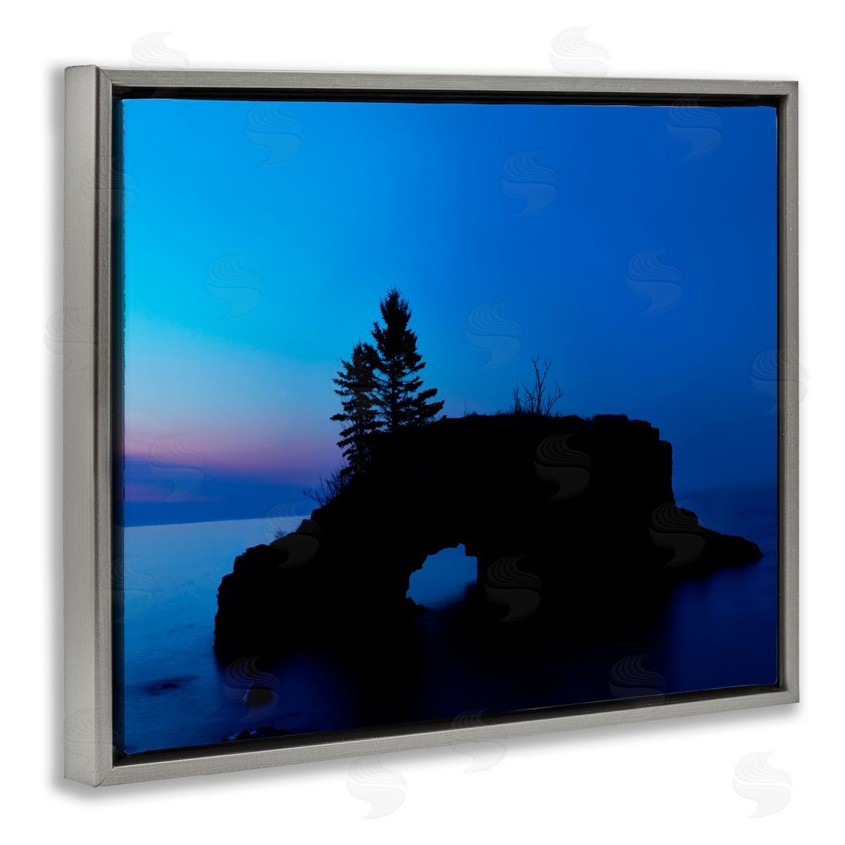 Lake Blue Purple Landscape Grey Floating Frame Canvas Wall Art, Home Decor by James McLoughlin
