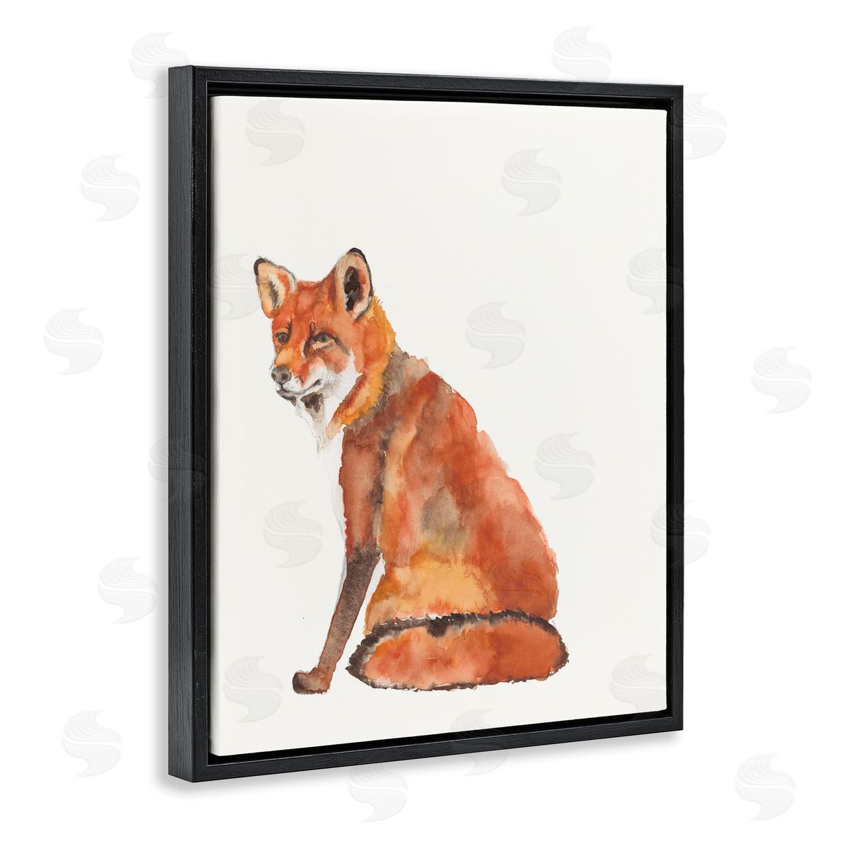Curious Fox Orange Black Floating Frame Canvas Wall Art, Home Decor by Jennifer Goldberger