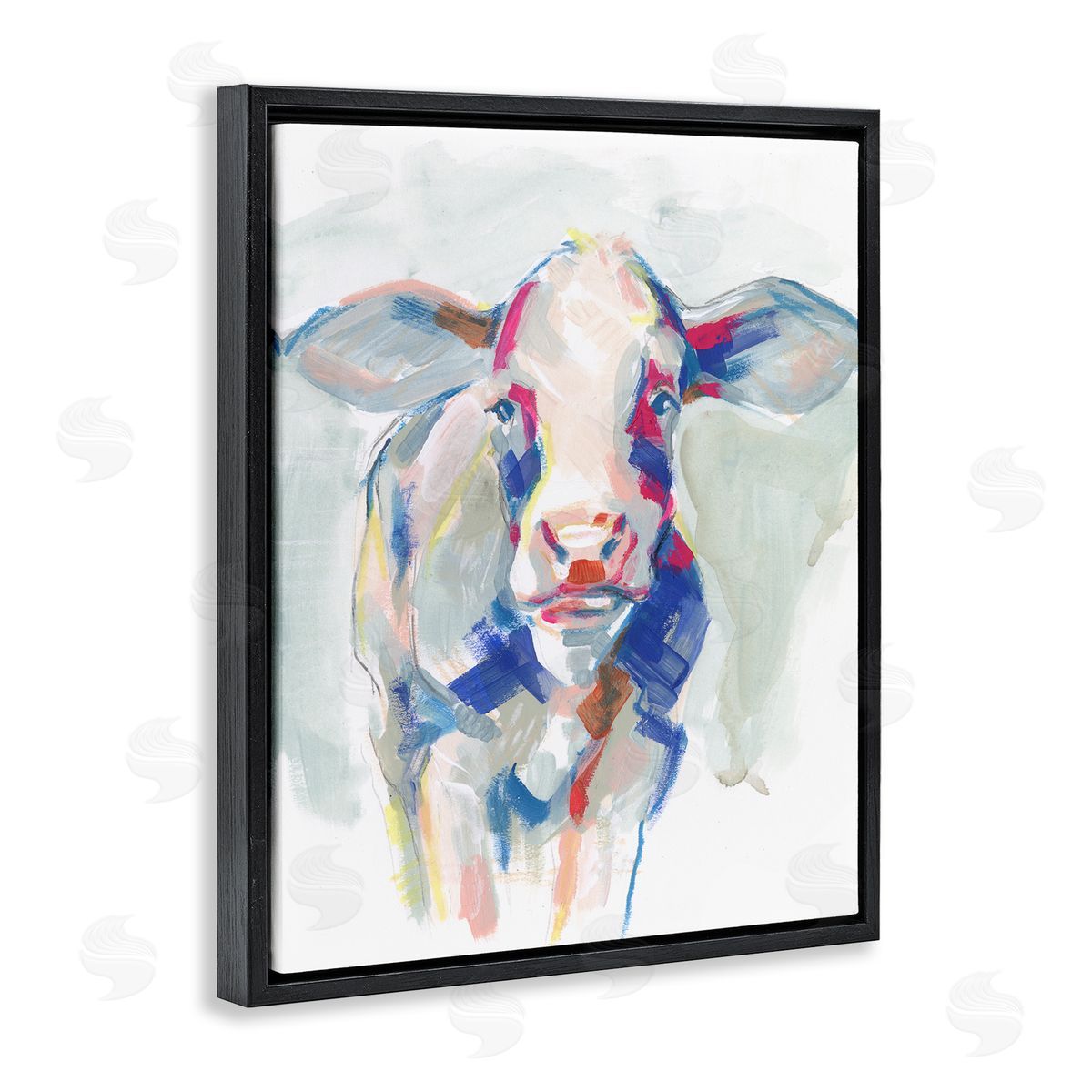 Colorful Cow Farm Animal Painting Black Floating Frame Canvas Wall Art, Home Decor by Jennifer Paxton Parker