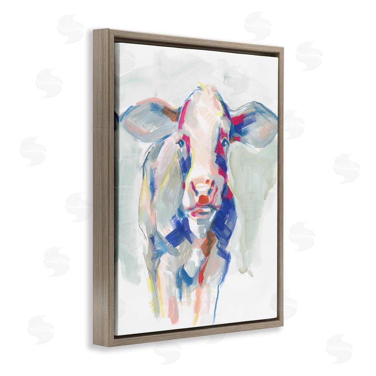 Colorful Cow Farm Animal Painting Brown Floating Frame Canvas Wall Art, Home Decor by Jennifer Paxton Parker
