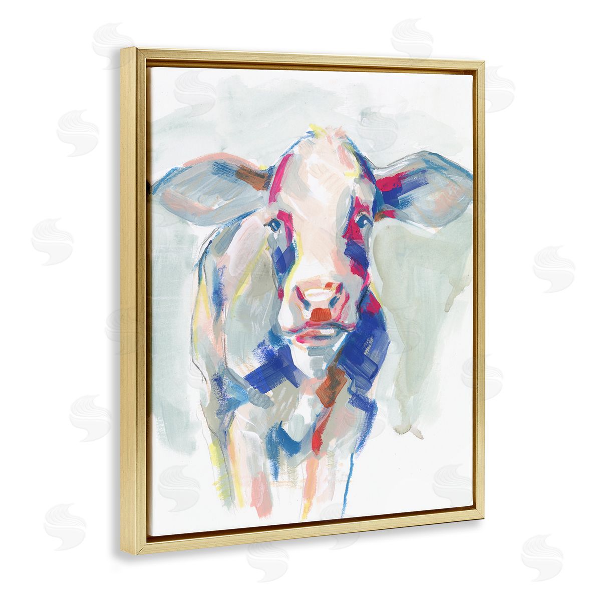 Colorful Cow Farm Animal Painting Gold Floating Frame Canvas Wall Art, Home Decor by Jennifer Paxton Parker