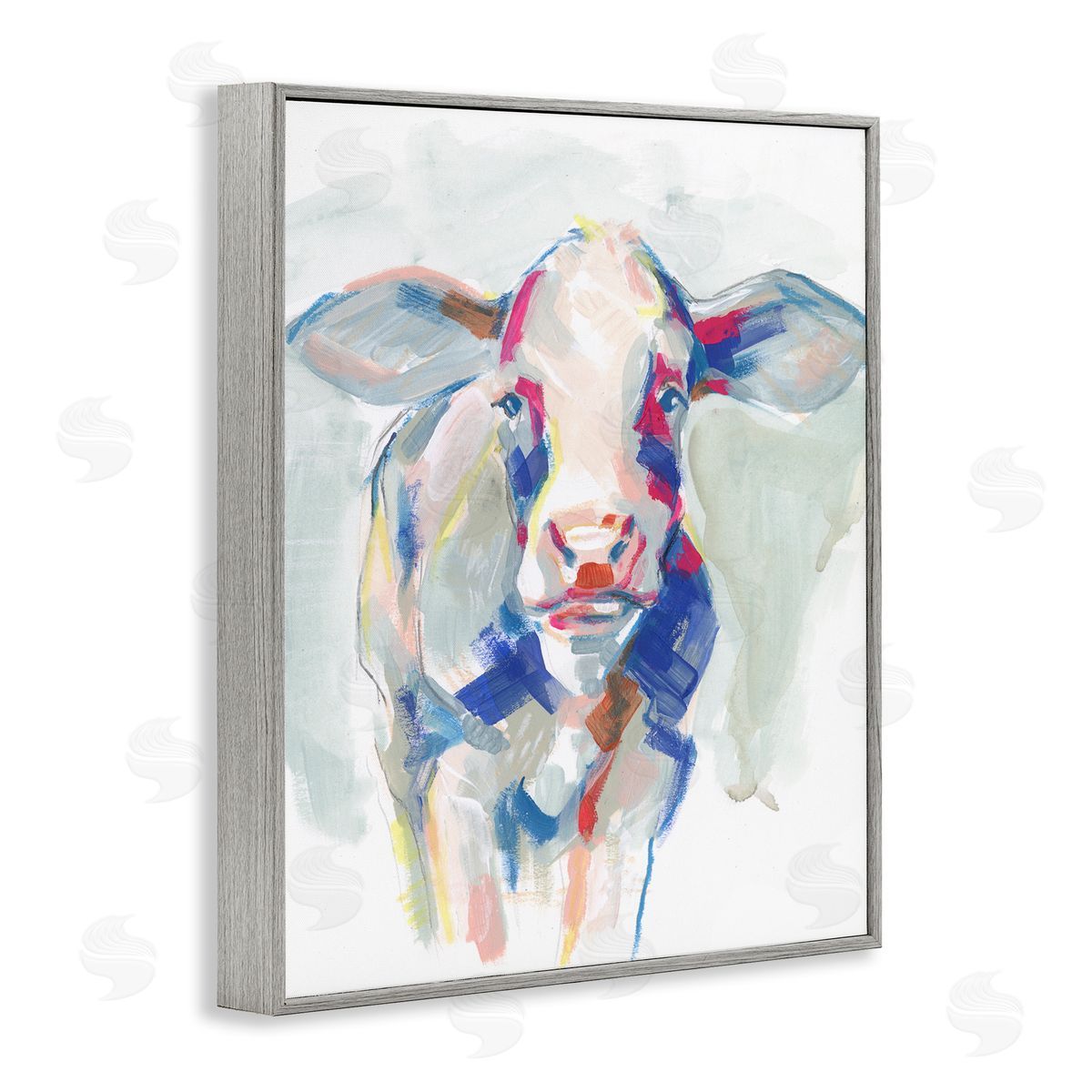 Colorful Cow Farm Animal Painting Grey Frame Print Wall Art, Home Decor by Jennifer Paxton Parker