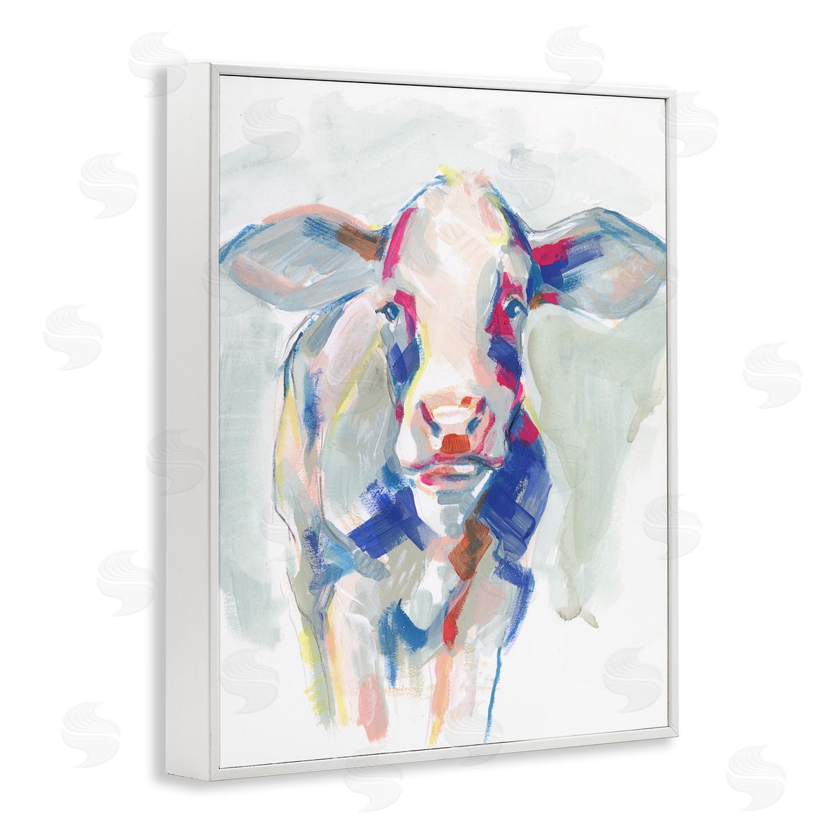 Colorful Cow Farm Animal Painting White Frame Print Wall Art, Home Decor by Jennifer Paxton Parker