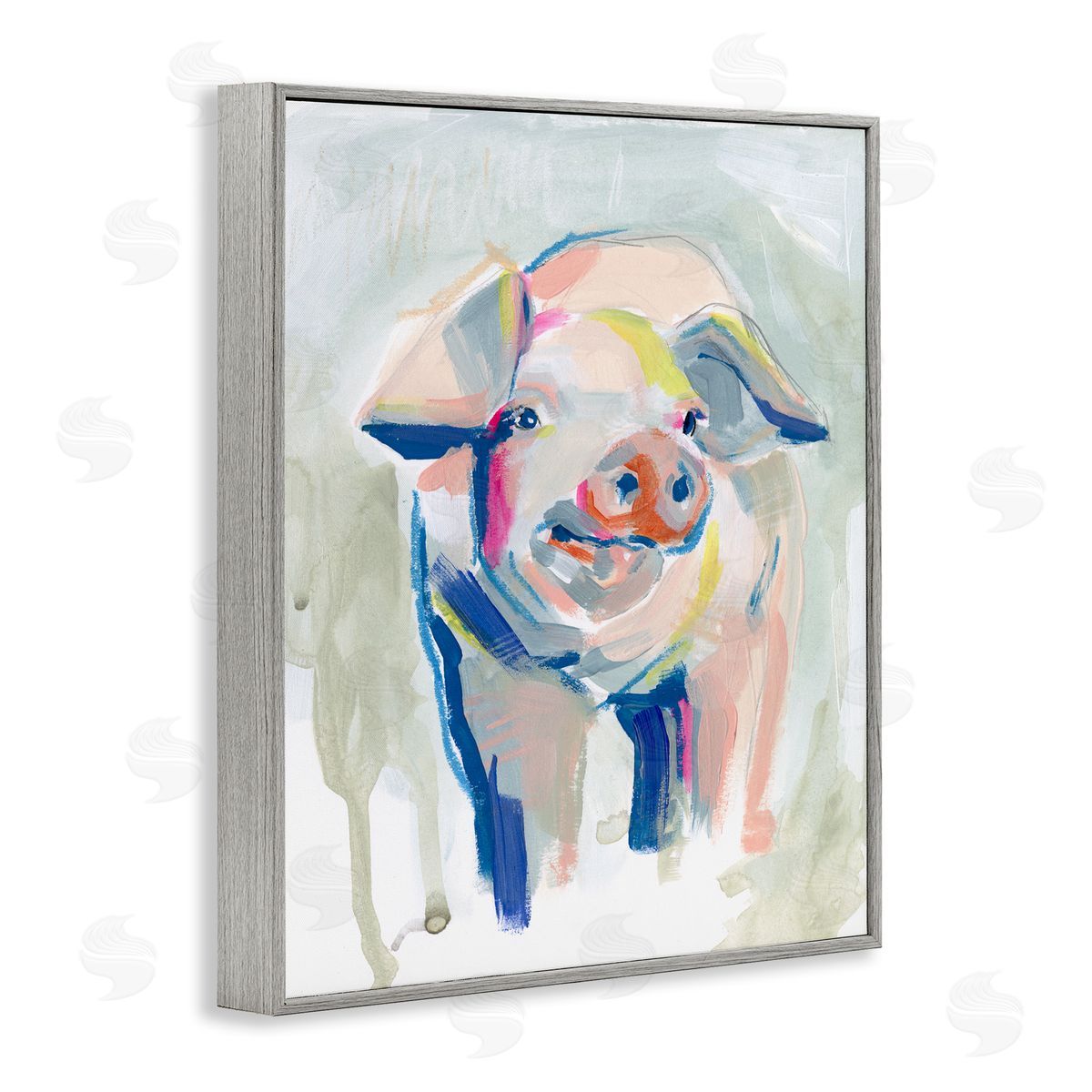 Colorful Pig Farm Animal Painting Grey Frame Print Wall Art, Home Decor by Jennifer Paxton Parker