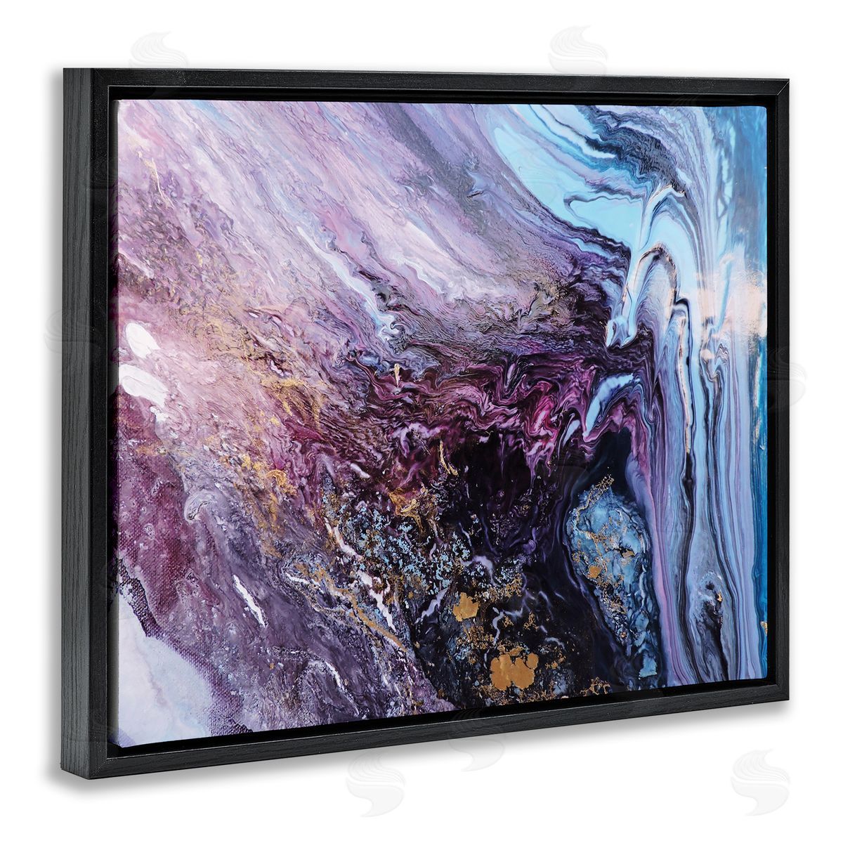 Abstract Liquid Purple Blue Black Floating Frame Canvas Wall Art, Home Decor by Leticia Herrera