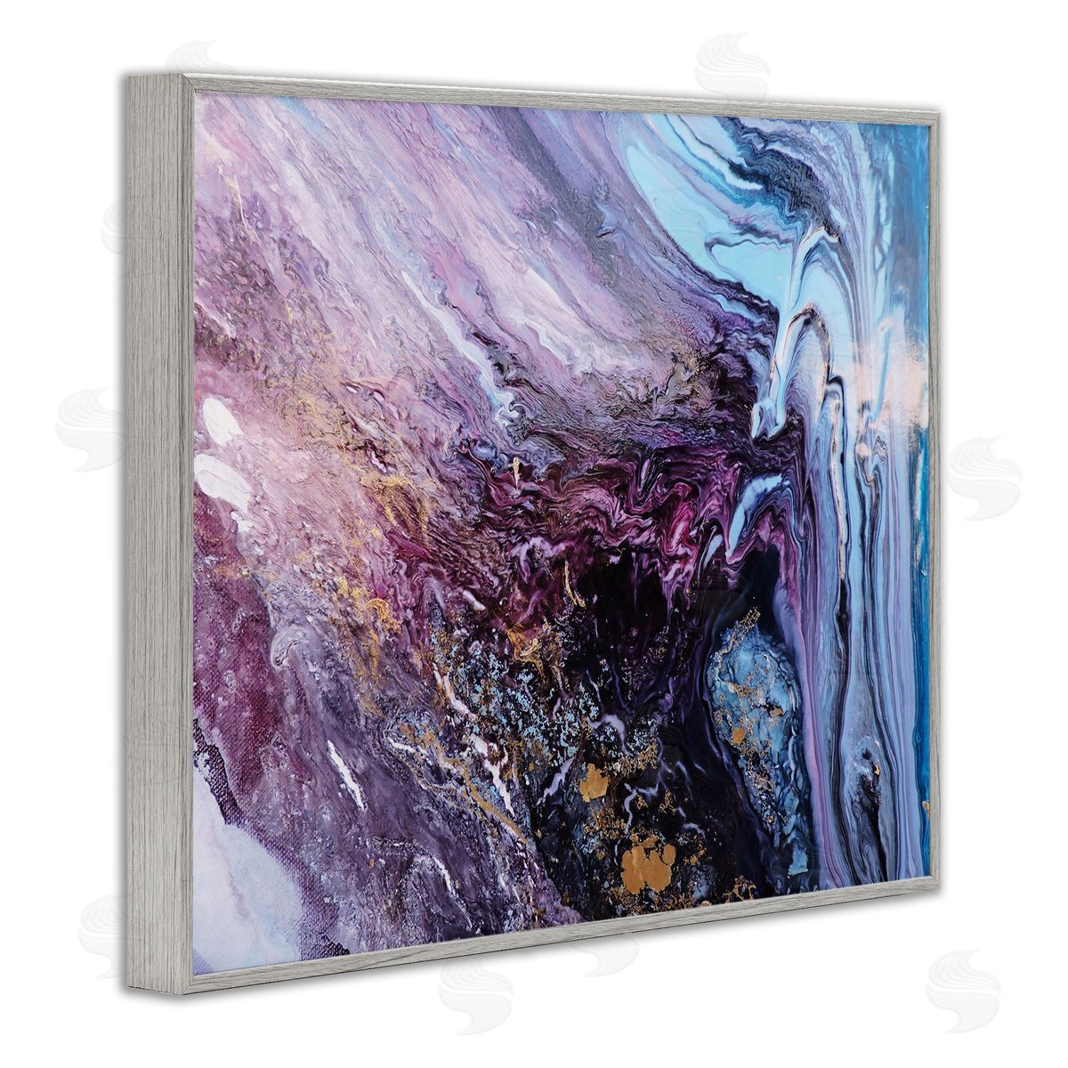 Abstract Liquid Purple Blue Grey Frame Print Wall Art, Home Decor by Leticia Herrera