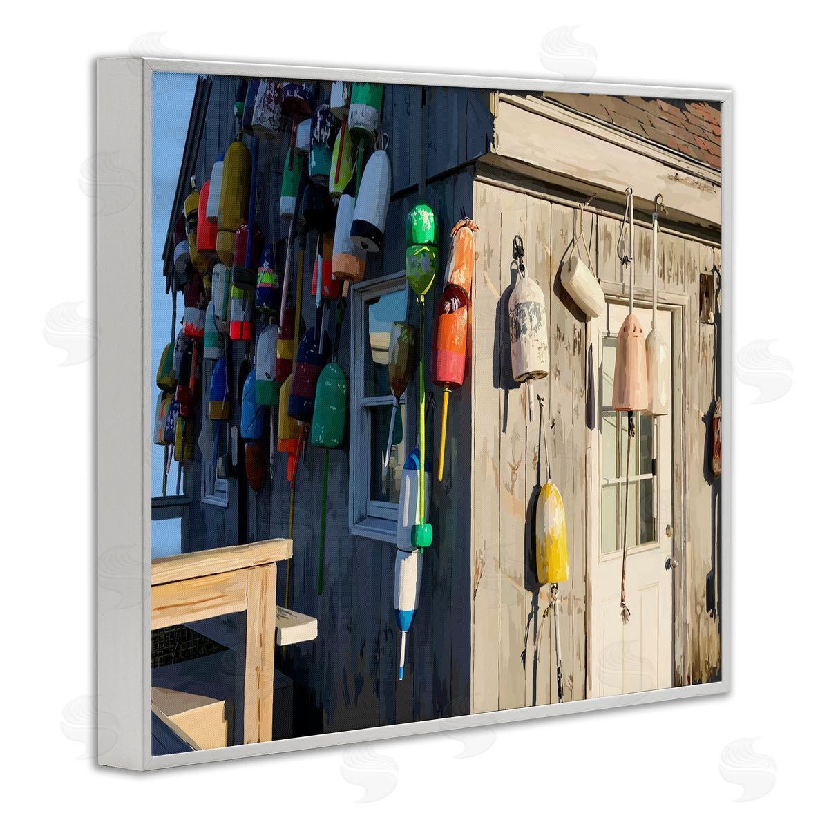 Island Hut Beach Buoy White Frame Print Wall Art, Home Decor by Emily Kalina