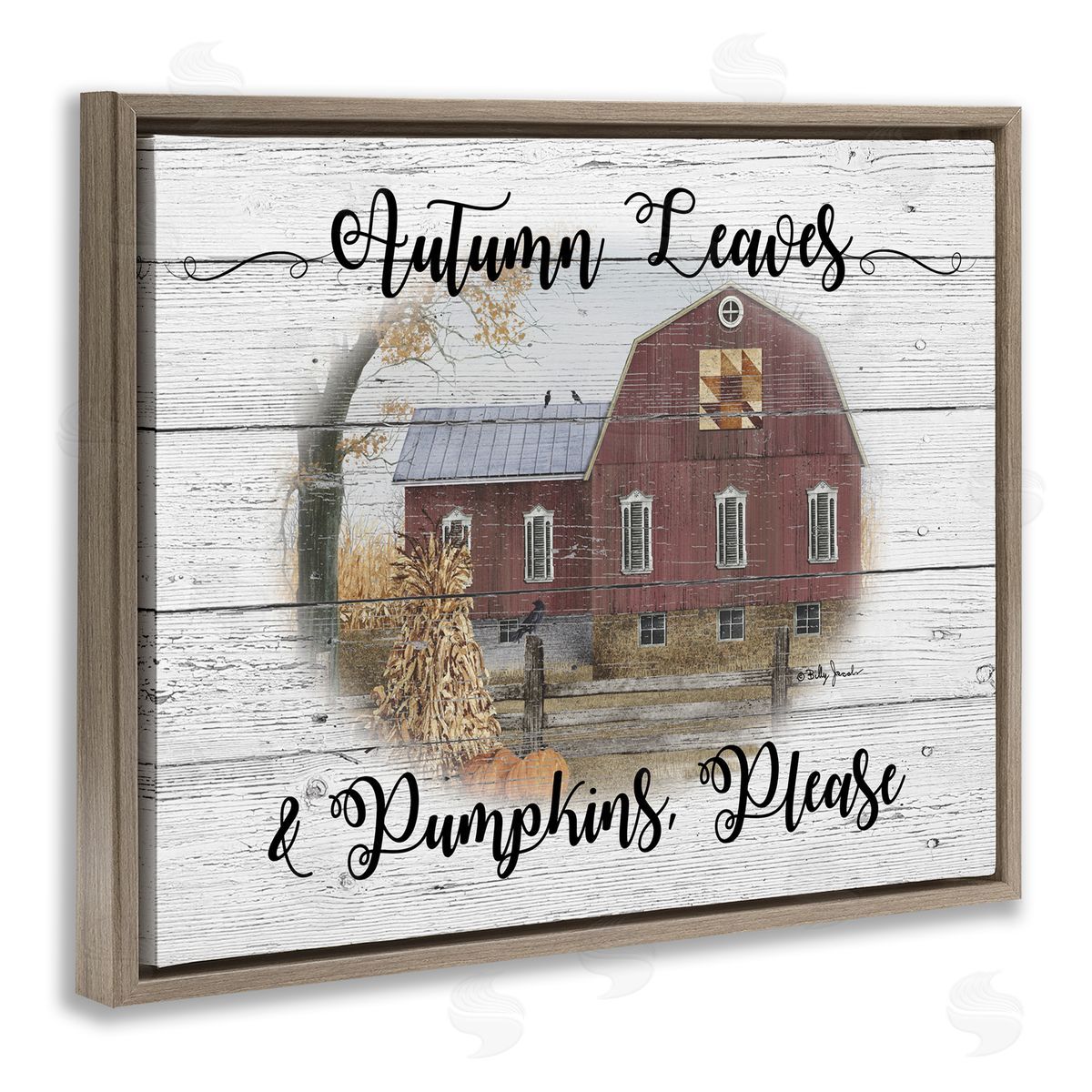 Pumpkins Please Autumn Farm Brown Floating Frame Canvas Wall Art, Home Decor by Billy Jacobs