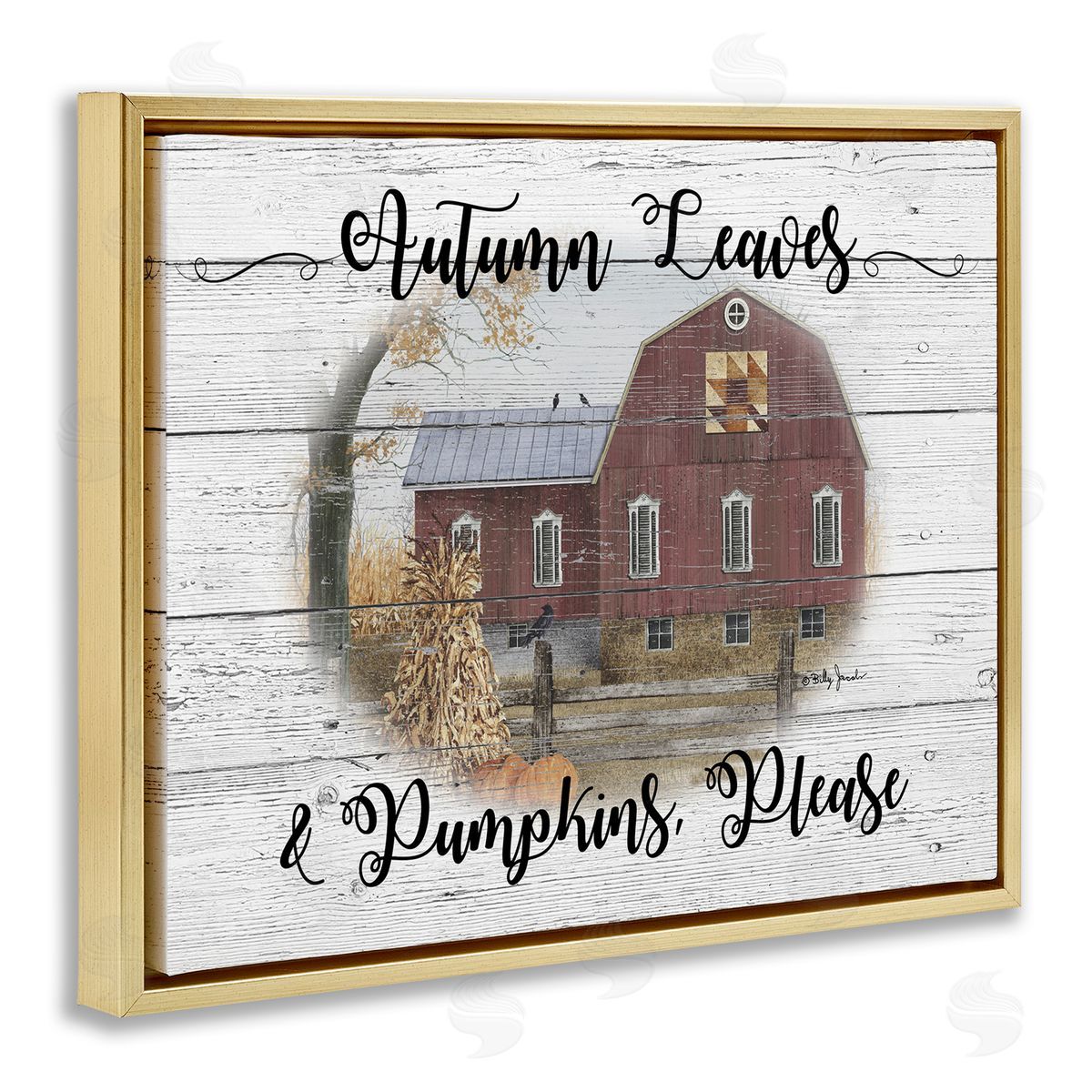 Pumpkins Please Autumn Farm Gold Floating Frame Canvas Wall Art, Home Decor by Billy Jacobs