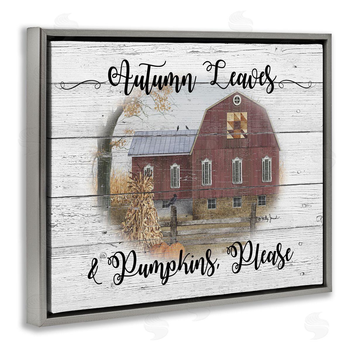 Pumpkins Please Autumn Farm Grey Floating Frame Canvas Wall Art, Home Decor by Billy Jacobs