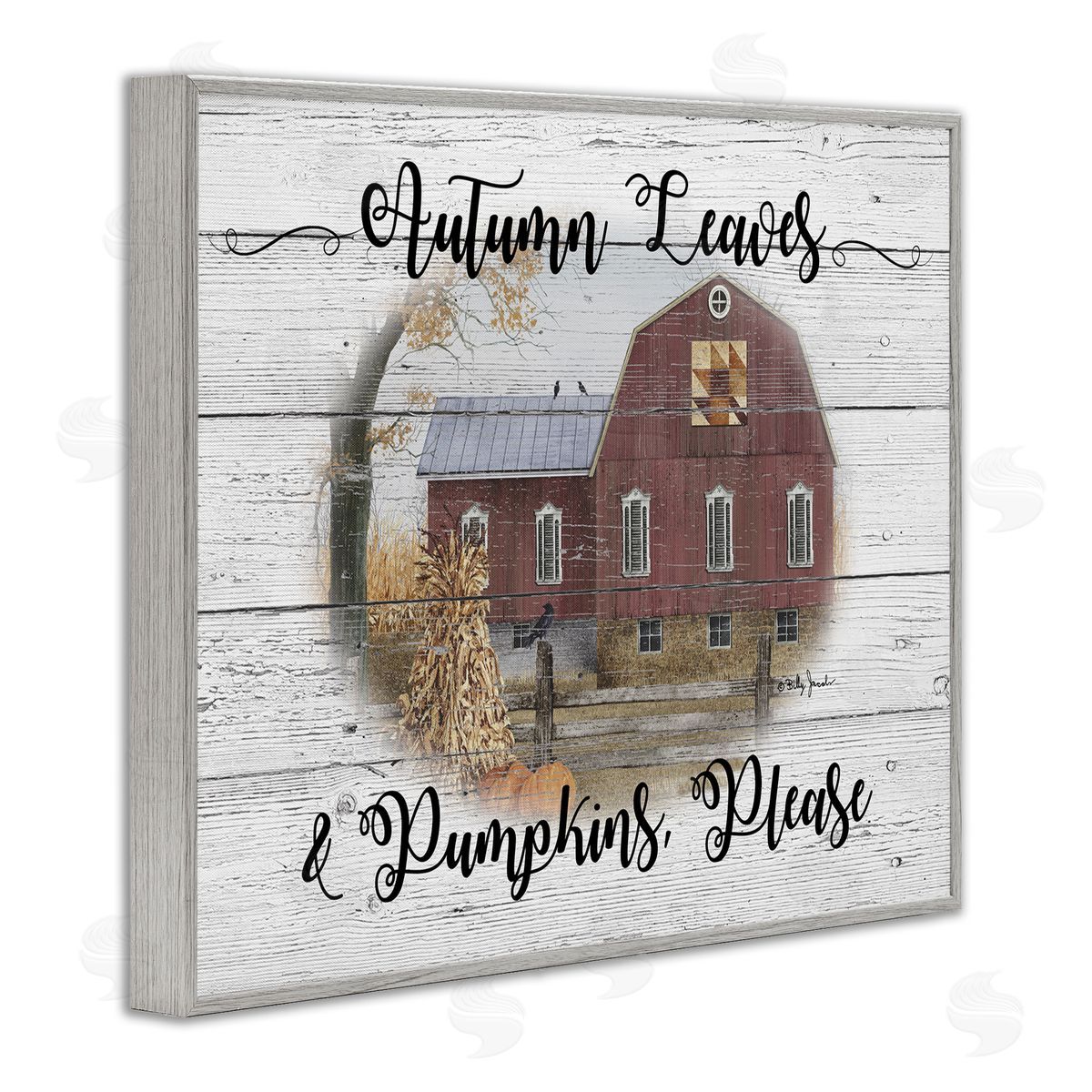 Pumpkins Please Autumn Farm Grey Frame Print Wall Art, Home Decor by Billy Jacobs