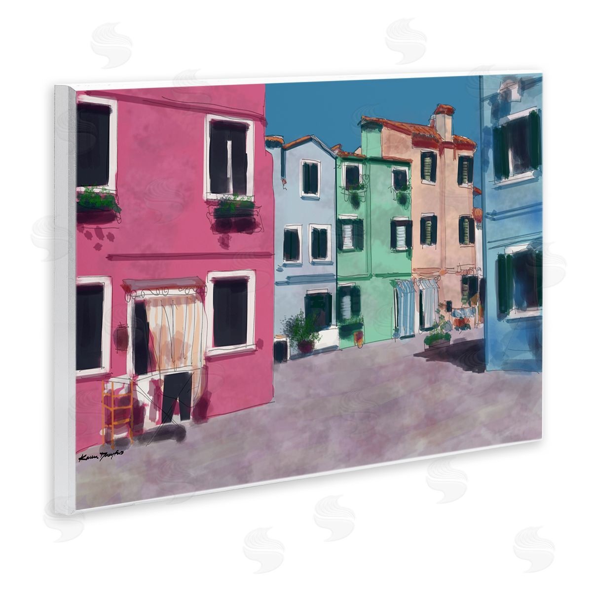 Colorful Town Landscape Painting Wood Plaque Wall Art, Home Decor by Karen Dreyfus