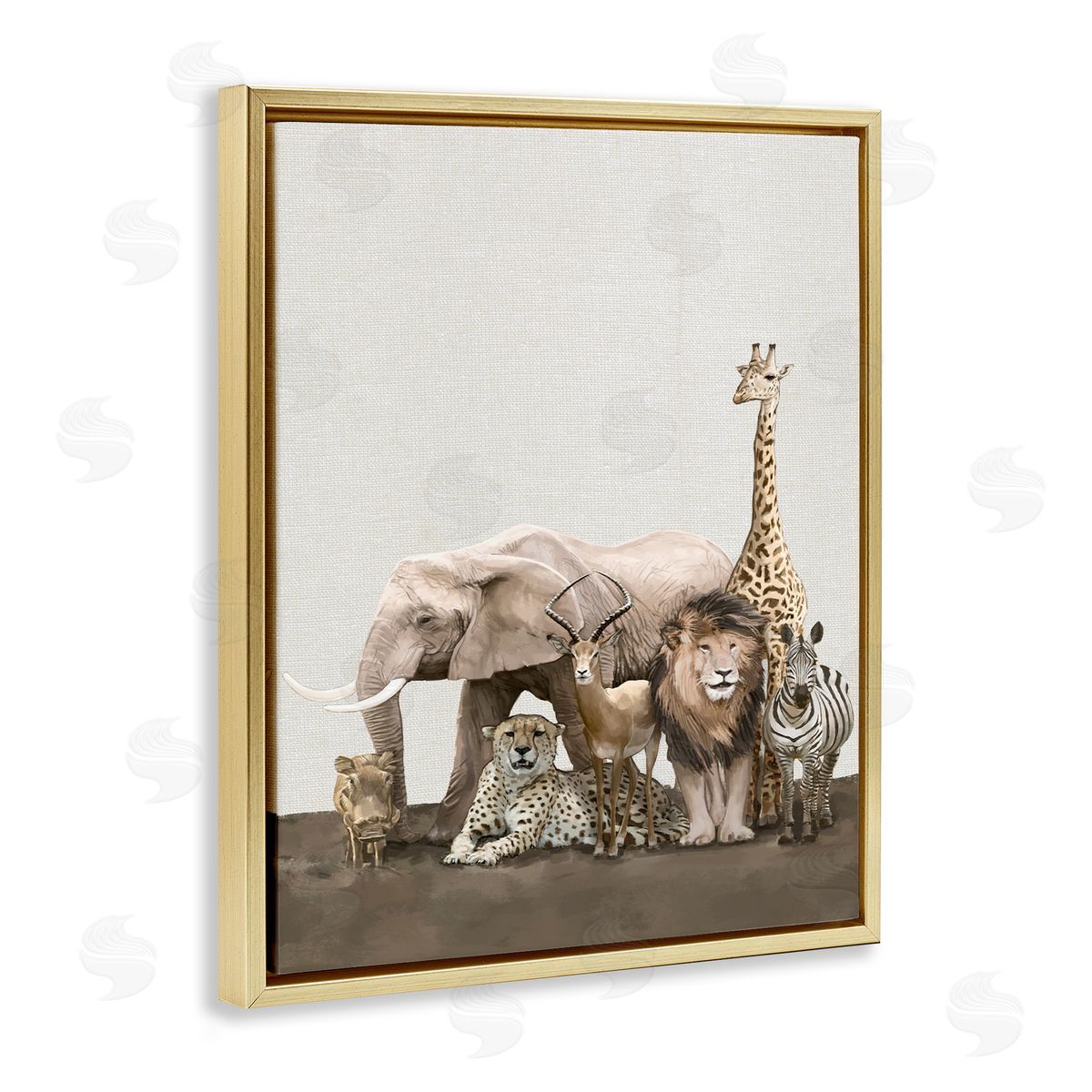 Wild Zoo Animals Gold Floating Frame Canvas Wall Art, Home Decor by Ziwei Li