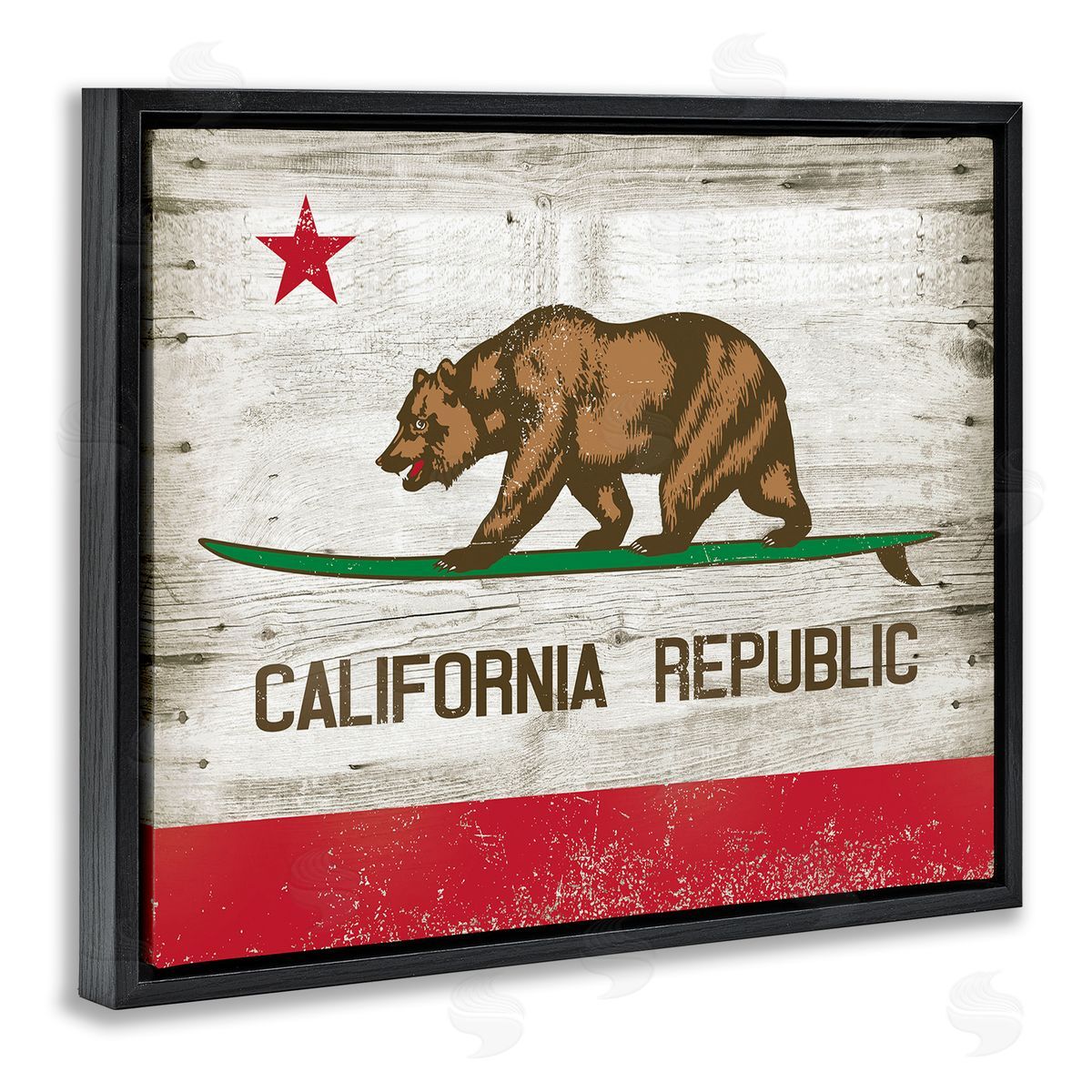 California Republic Bear Black Floating Frame Canvas Wall Art, Home Decor by RetroRocket