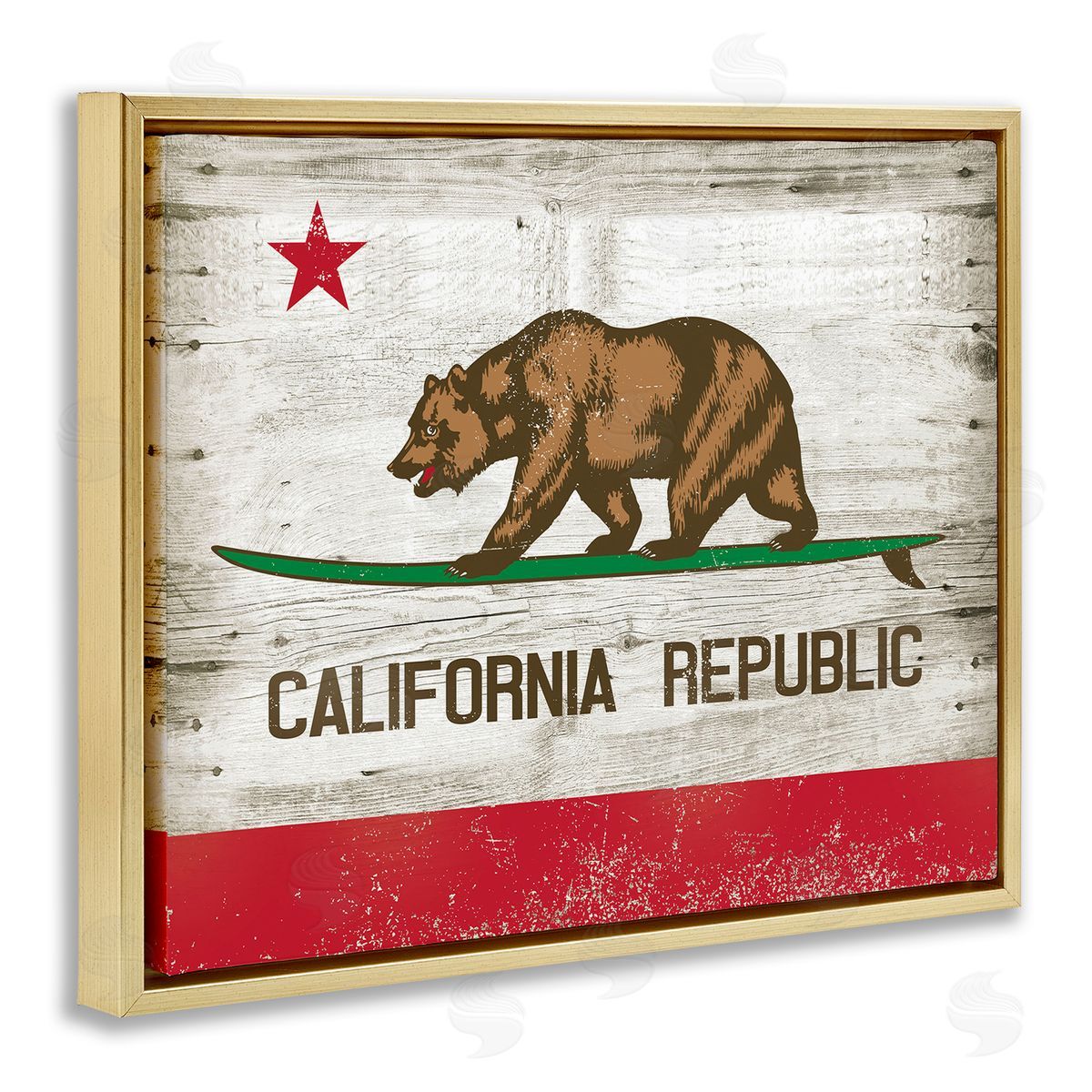 California Republic Bear Gold Floating Frame Canvas Wall Art, Home Decor by RetroRocket
