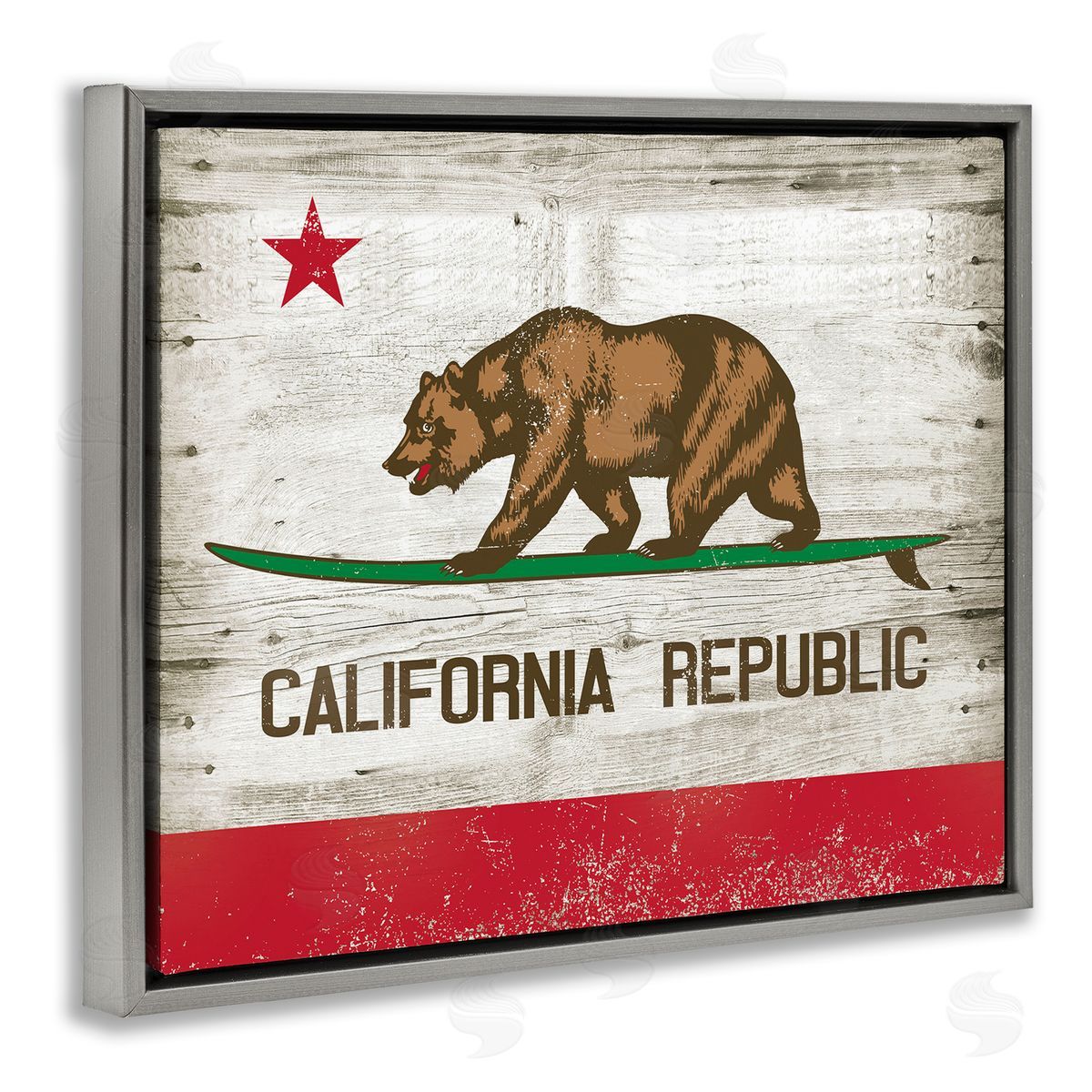 California Republic Bear Grey Floating Frame Canvas Wall Art, Home Decor by RetroRocket
