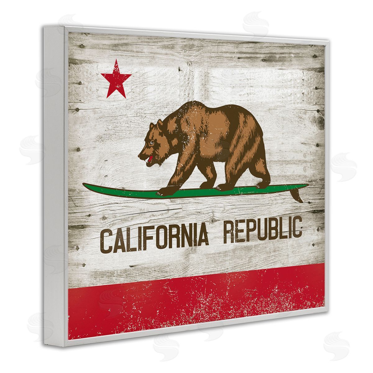 California Republic Bear White Frame Print Wall Art, Home Decor by RetroRocket