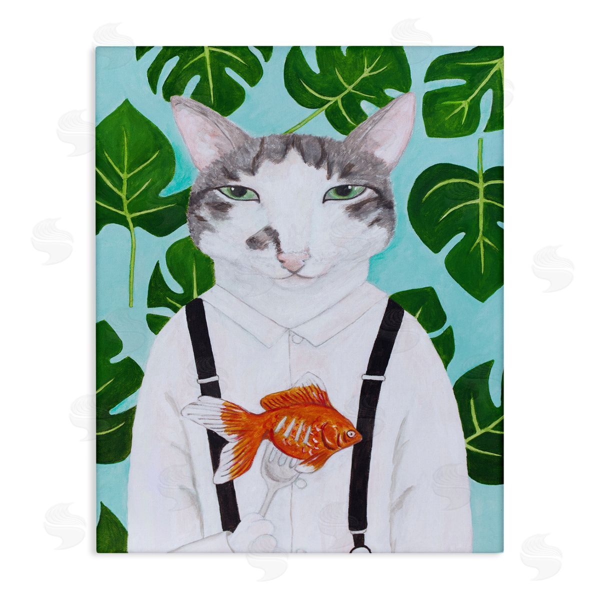 Cat Goldfish Dinner Funny Canvas Wall Art, Home Decor by Sally B