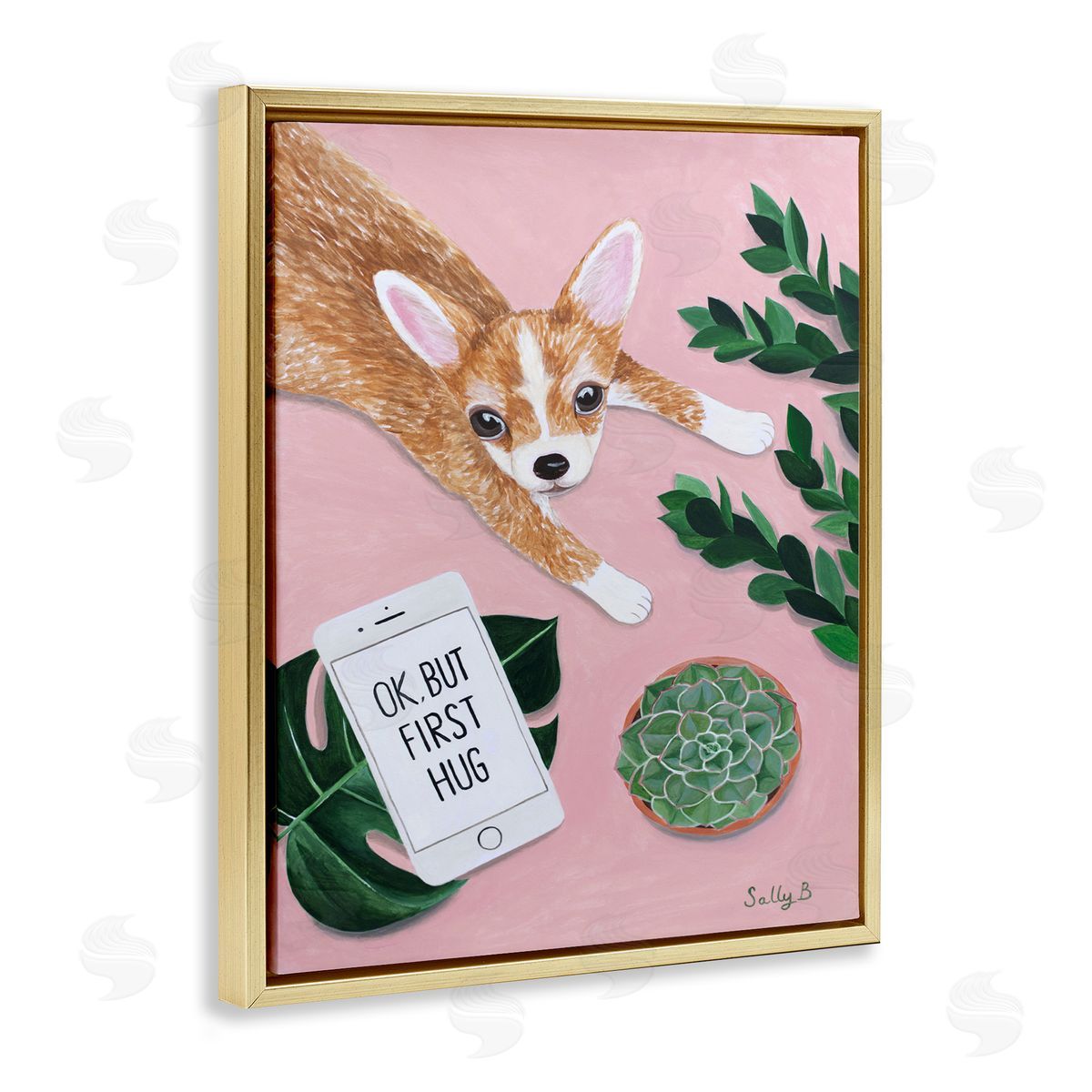 Chihuahua Phone Text Funny Gold Floating Frame Canvas Wall Art, Home Decor by Sally B