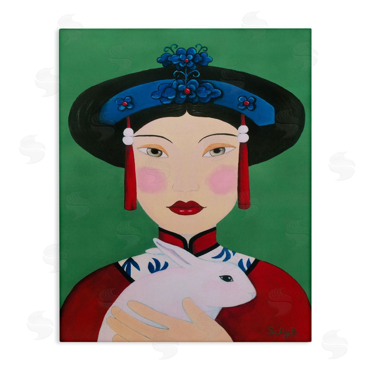 Woman And Rabbit Painting Canvas Wall Art, Home Decor by Sally B