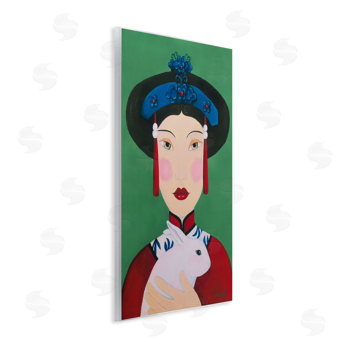 Woman And Rabbit Painting Wood Plaque Wall Art, Home Decor by Sally B