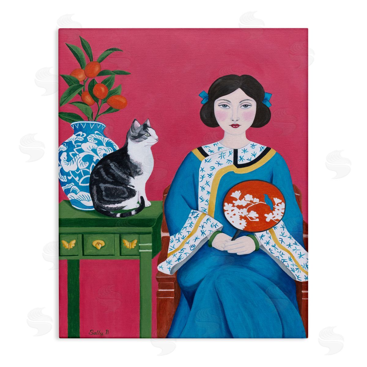 Woman And Cat Painting Canvas Wall Art, Home Decor by Sally B