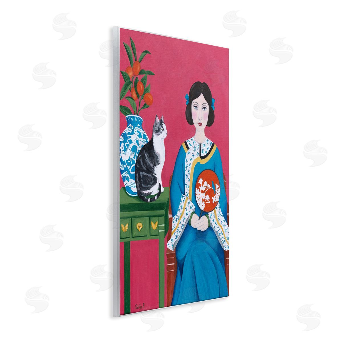 Woman And Cat Painting Wood Plaque Wall Art, Home Decor by Sally B