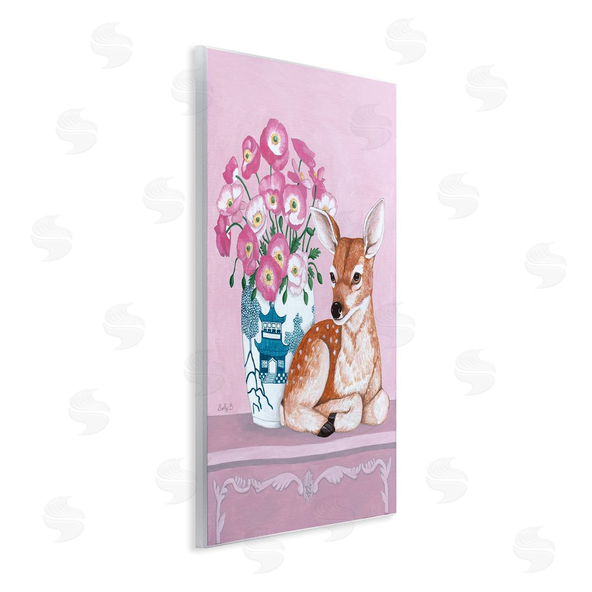 Flower Vase And Deer Wood Plaque Wall Art, Home Decor by Sally B