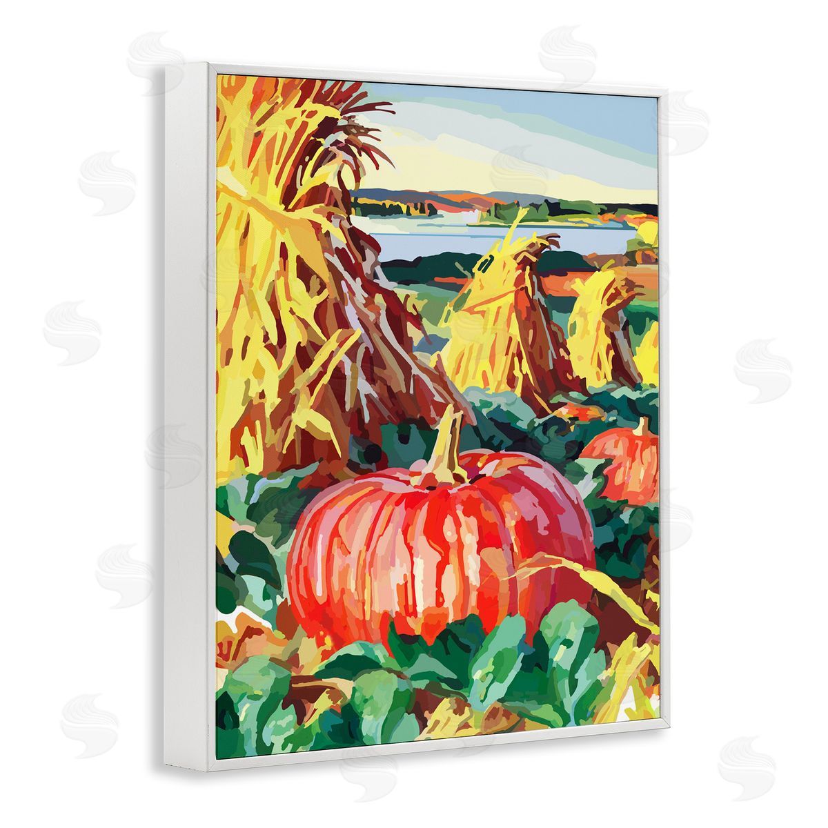 Pumpkin Patch Autumn Landscape White Frame Print Wall Art, Home Decor by The Saturday Evening Post