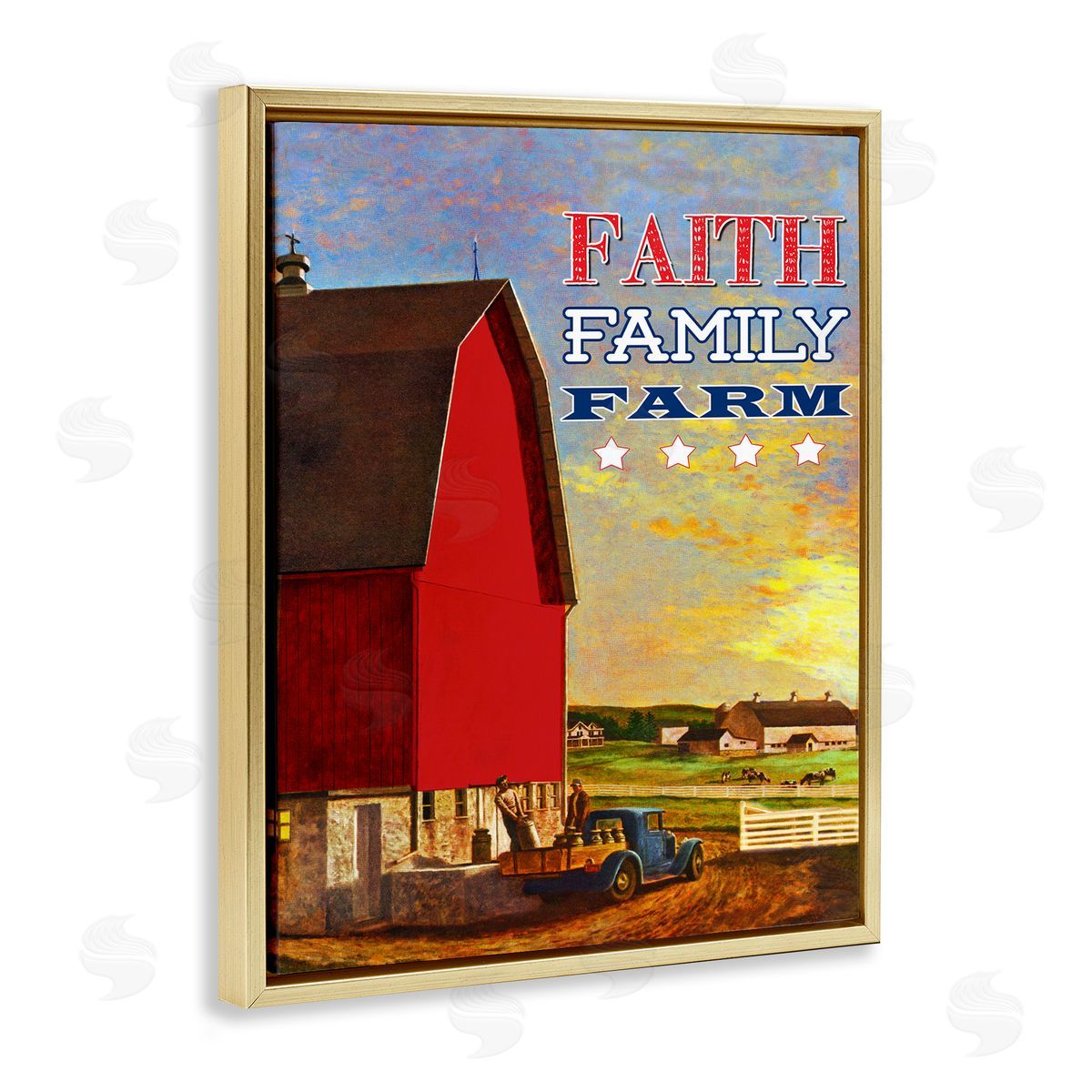 Faith Family Farm American Rustic Gold Floating Frame Canvas Wall Art, Home Decor by The Saturday Evening Post