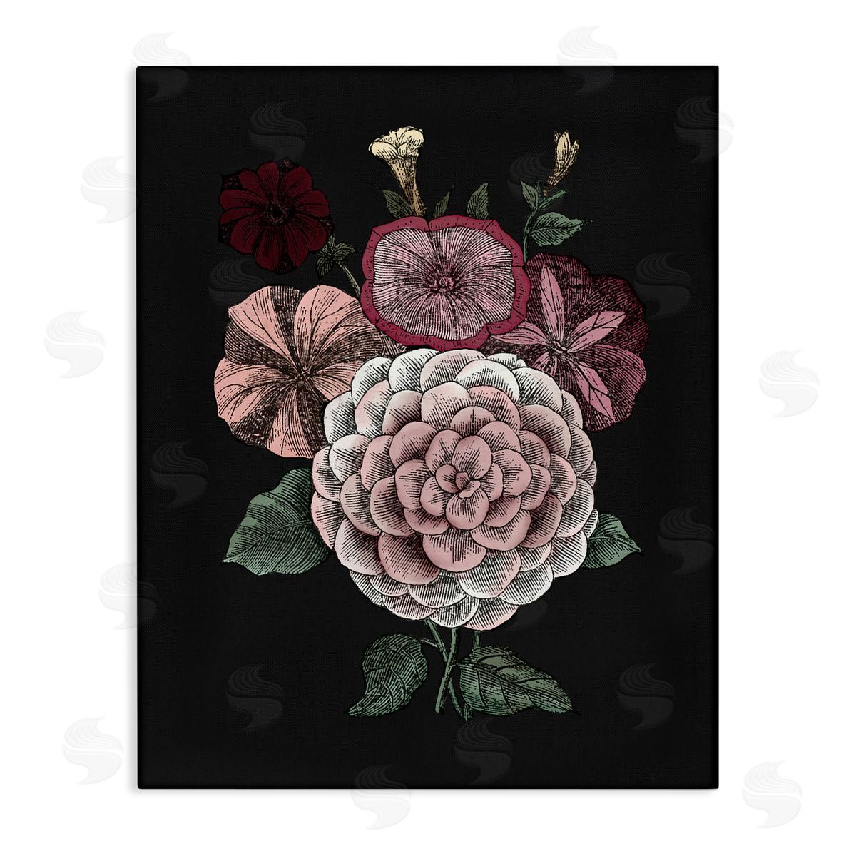 Pink Flowers On Black Canvas Wall Art, Home Decor by The Saturday Evening Post