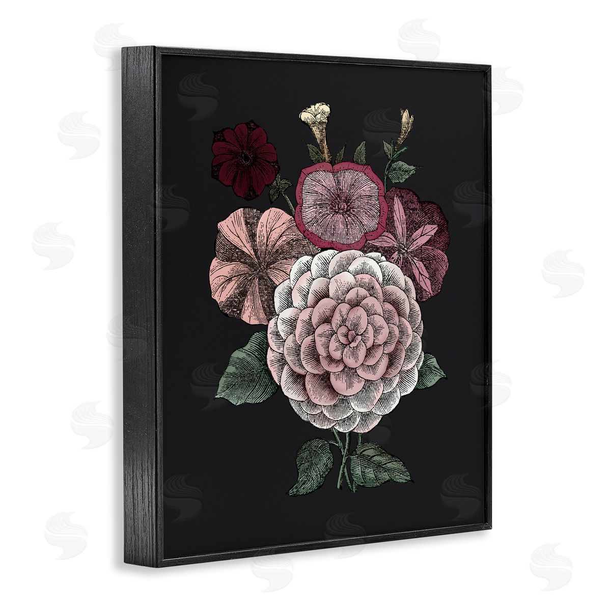 Pink Flowers On Black Black Frame Print Wall Art, Home Decor by The Saturday Evening Post
