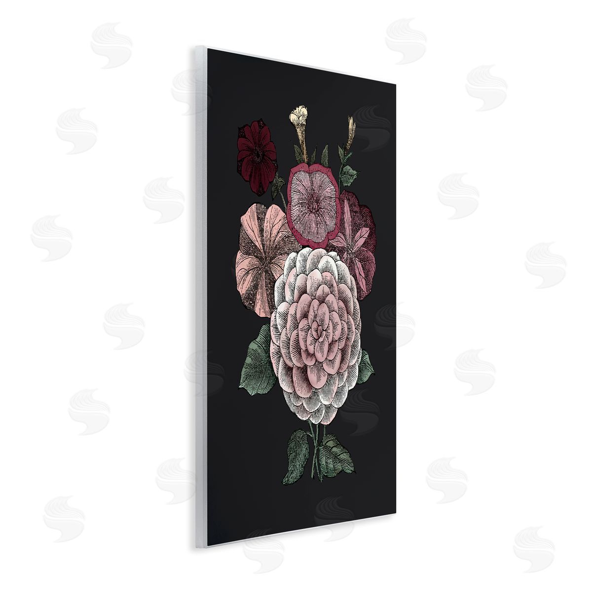 Pink Flowers On Black Wood Plaque Wall Art, Home Decor by The Saturday Evening Post