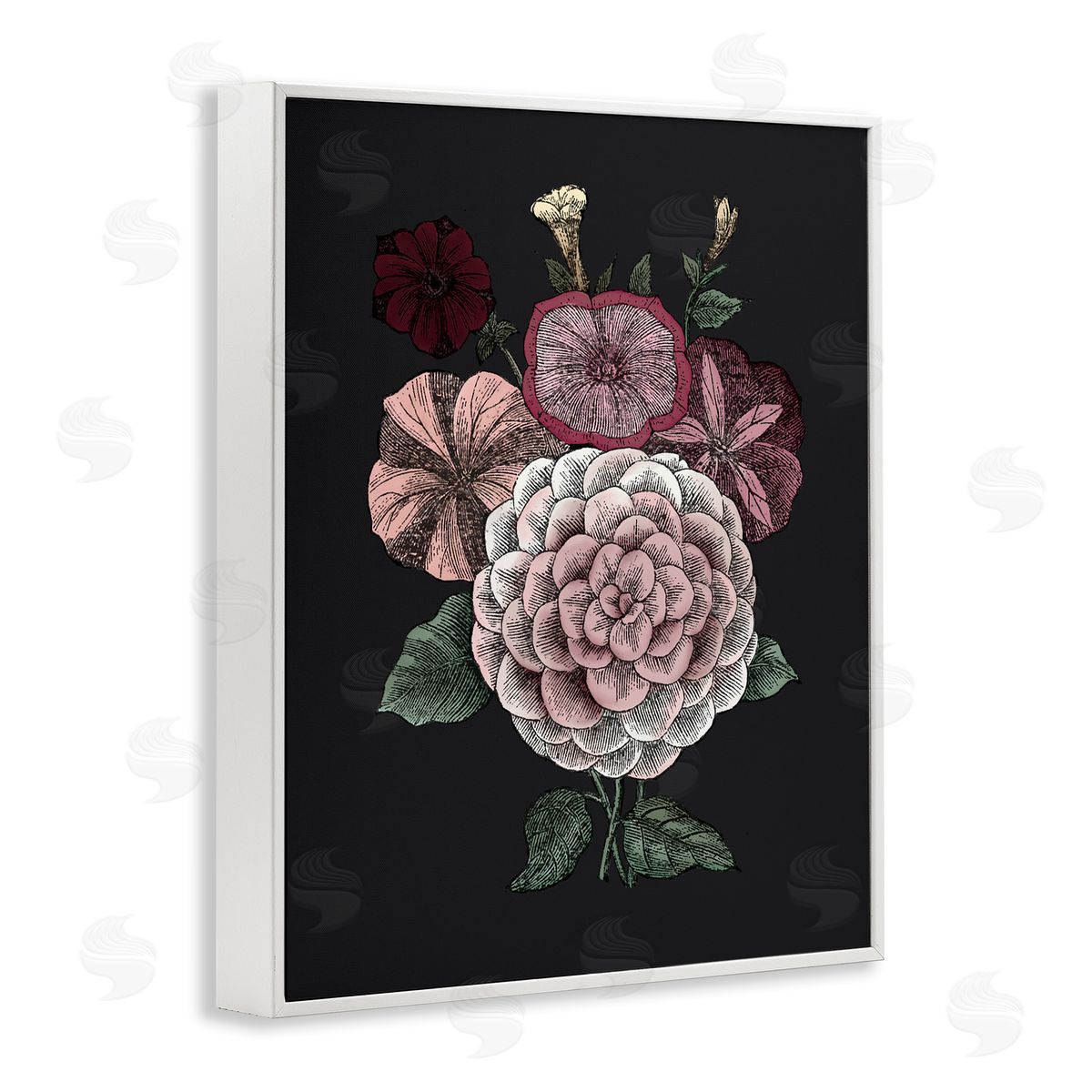 Pink Flowers On Black White Frame Print Wall Art, Home Decor by The Saturday Evening Post