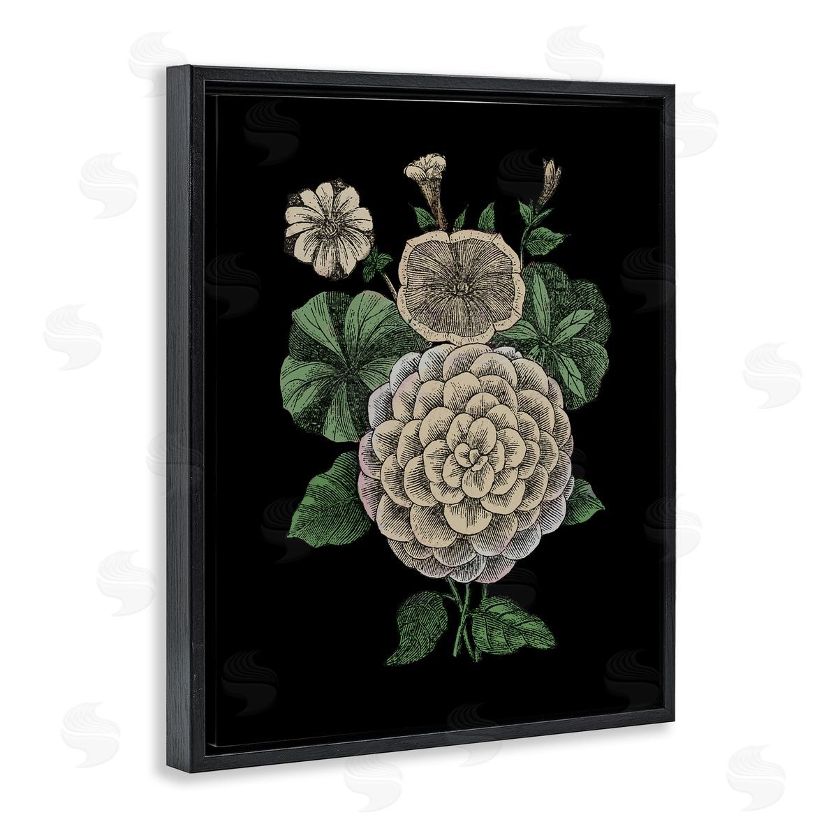 Yellow Flowers On Black Black Floating Frame Canvas Wall Art, Home Decor by The Saturday Evening Post