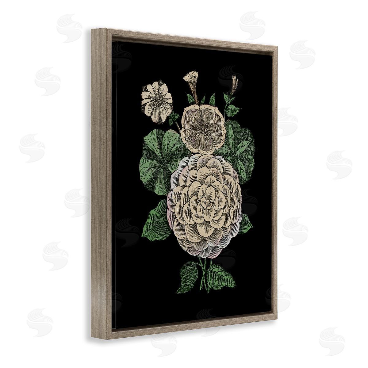 Yellow Flowers On Black Brown Floating Frame Canvas Wall Art, Home Decor by The Saturday Evening Post