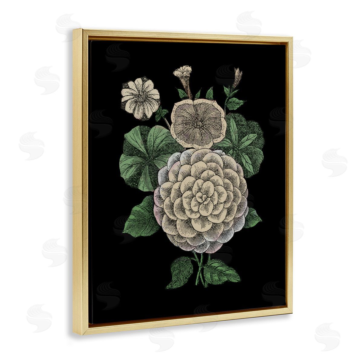 Yellow Flowers On Black Gold Floating Frame Canvas Wall Art, Home Decor by The Saturday Evening Post
