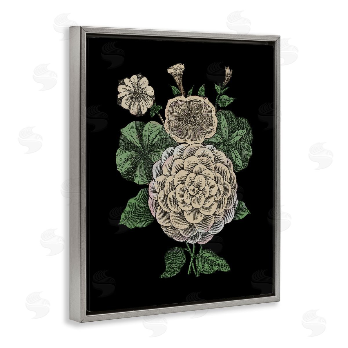 Yellow Flowers On Black Grey Floating Frame Canvas Wall Art, Home Decor by The Saturday Evening Post
