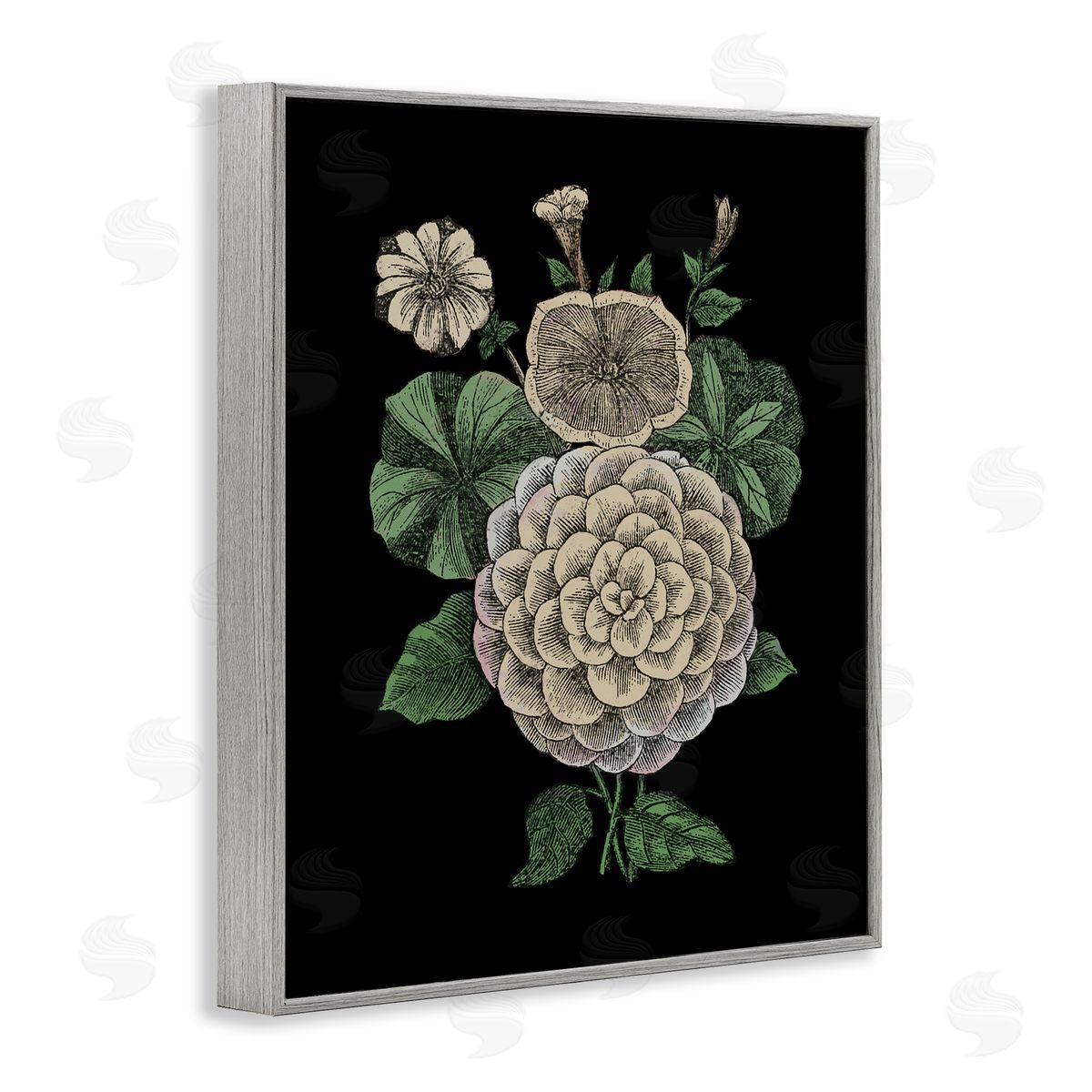 Yellow Flowers On Black Grey Frame Print Wall Art, Home Decor by The Saturday Evening Post