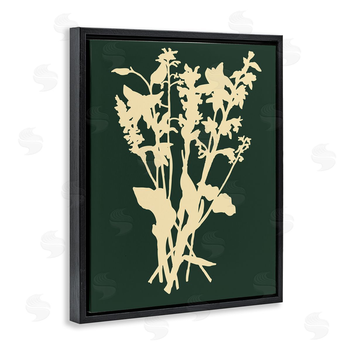 Silhouette Plant Green Yellow Black Floating Frame Canvas Wall Art, Home Decor by The Saturday Evening Post