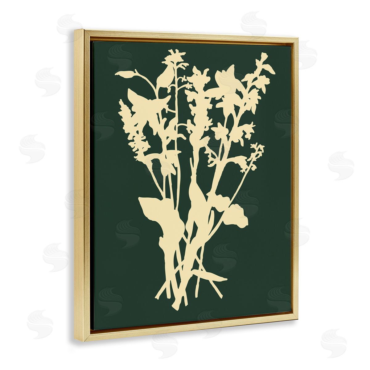 Silhouette Plant Green Yellow Gold Floating Frame Canvas Wall Art, Home Decor by The Saturday Evening Post