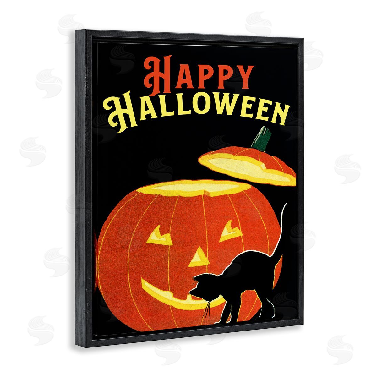 Happy Halloween Pumpkin Cat Black Floating Frame Canvas Wall Art, Home Decor by The Saturday Evening Post