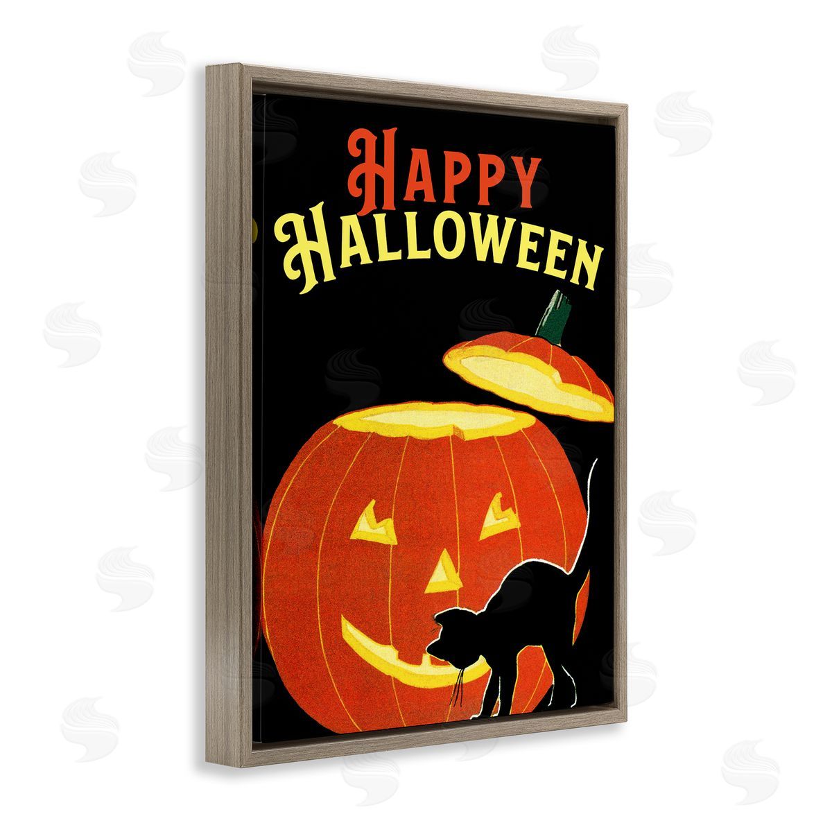 Happy Halloween Pumpkin Cat Brown Floating Frame Canvas Wall Art, Home Decor by The Saturday Evening Post