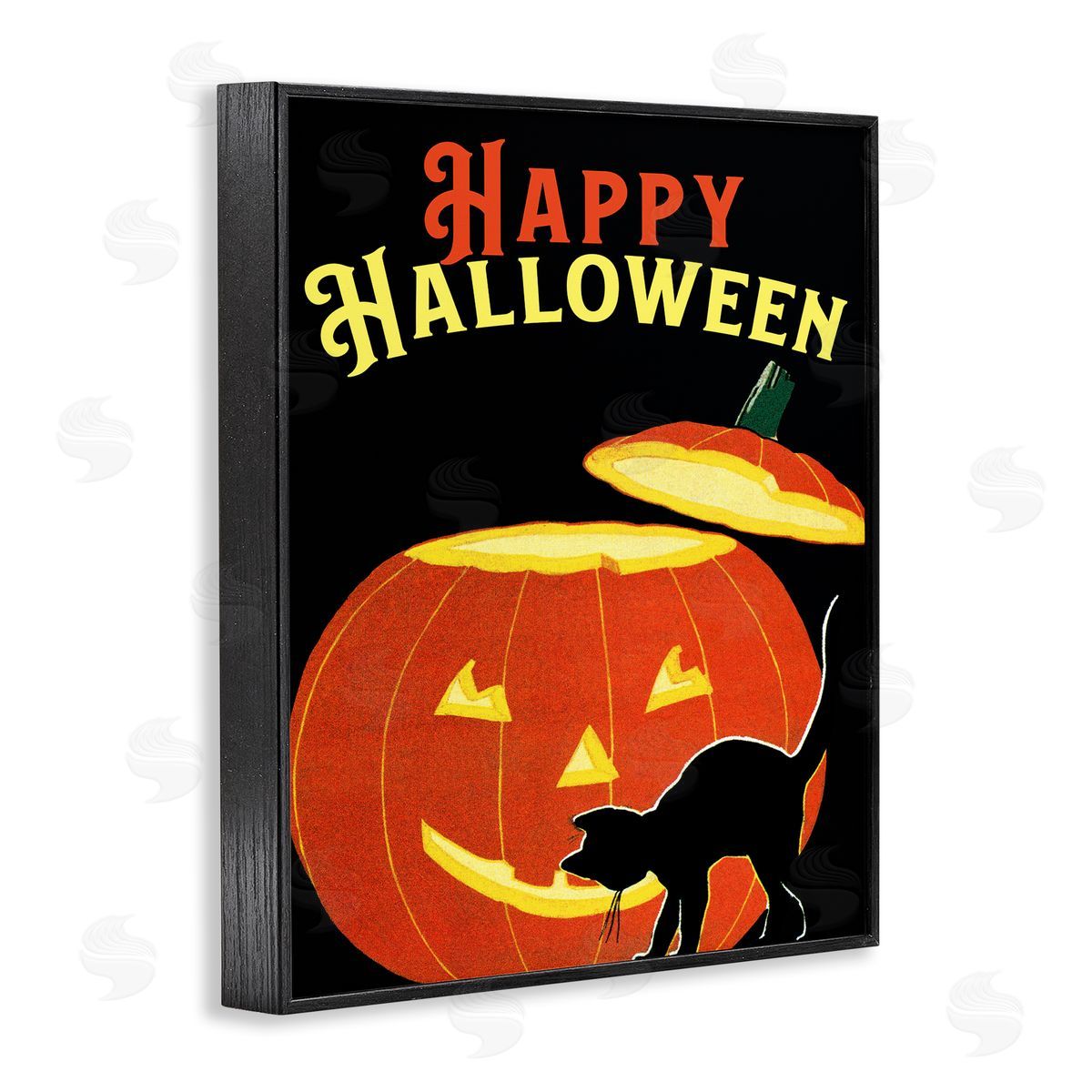 Happy Halloween Pumpkin Cat Black Frame Print Wall Art, Home Decor by The Saturday Evening Post