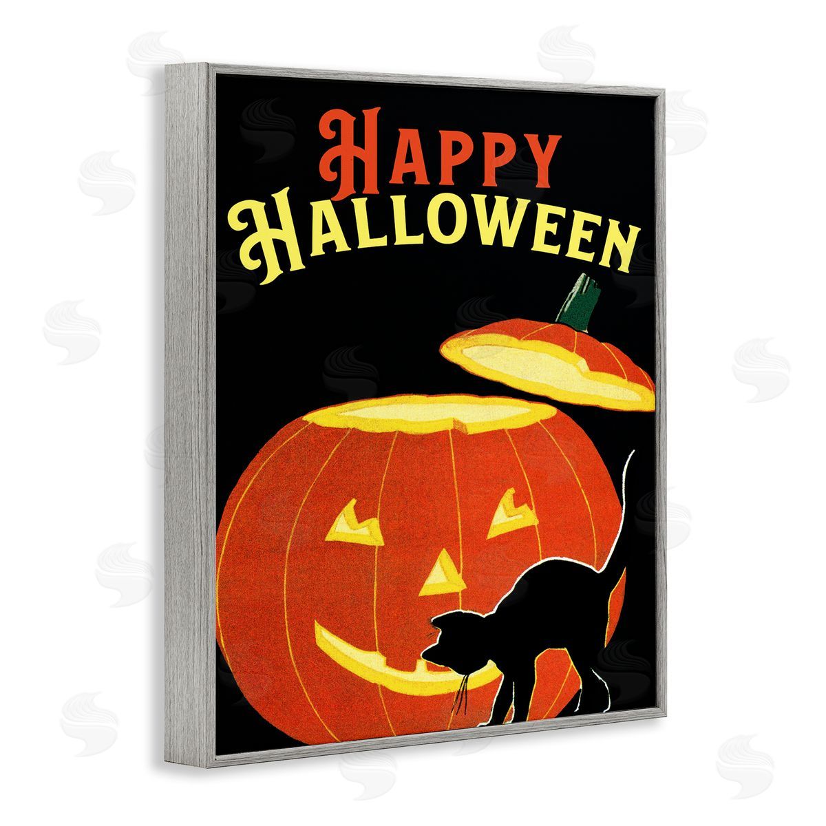 Happy Halloween Pumpkin Cat Grey Frame Print Wall Art, Home Decor by The Saturday Evening Post