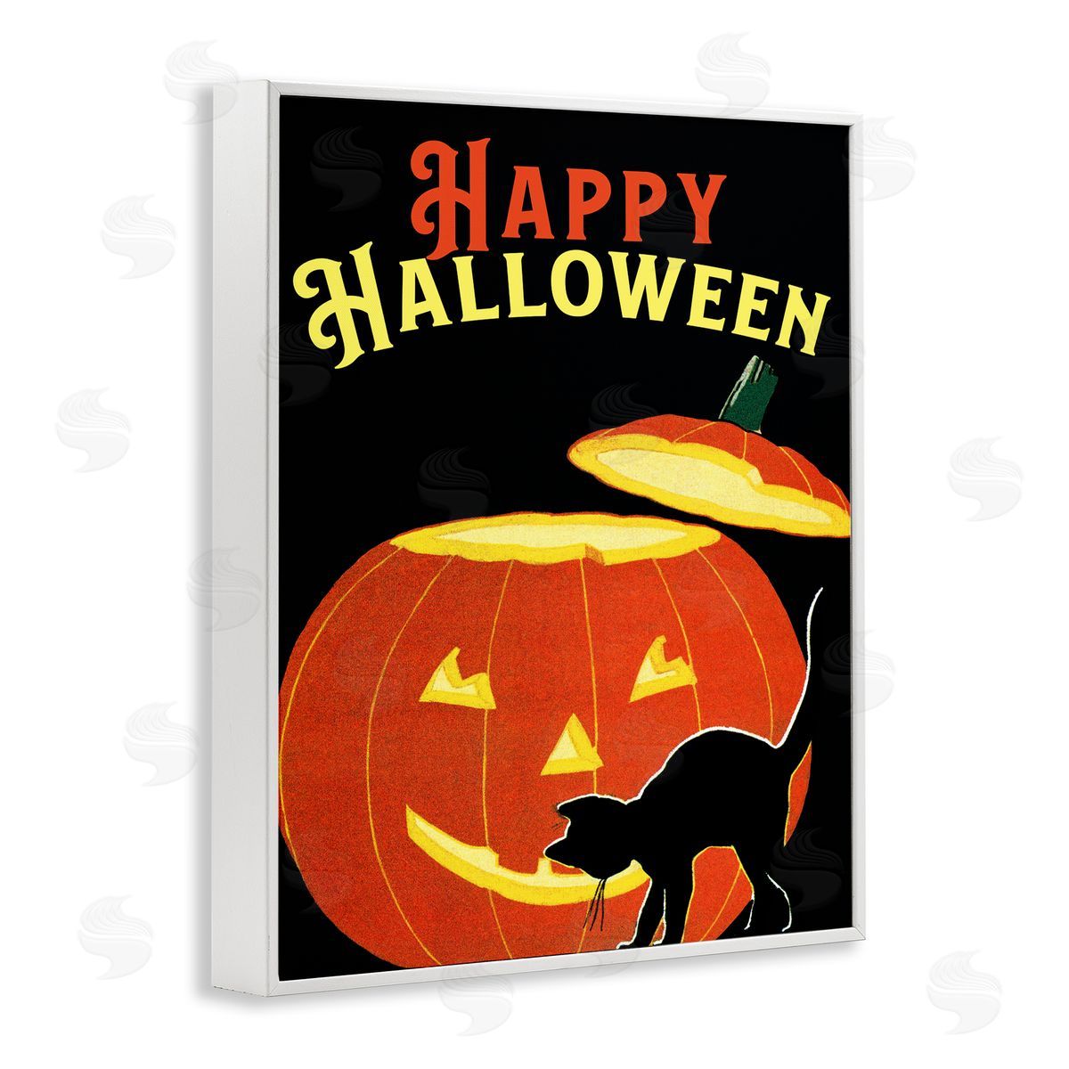 Happy Halloween Pumpkin Cat White Frame Print Wall Art, Home Decor by The Saturday Evening Post